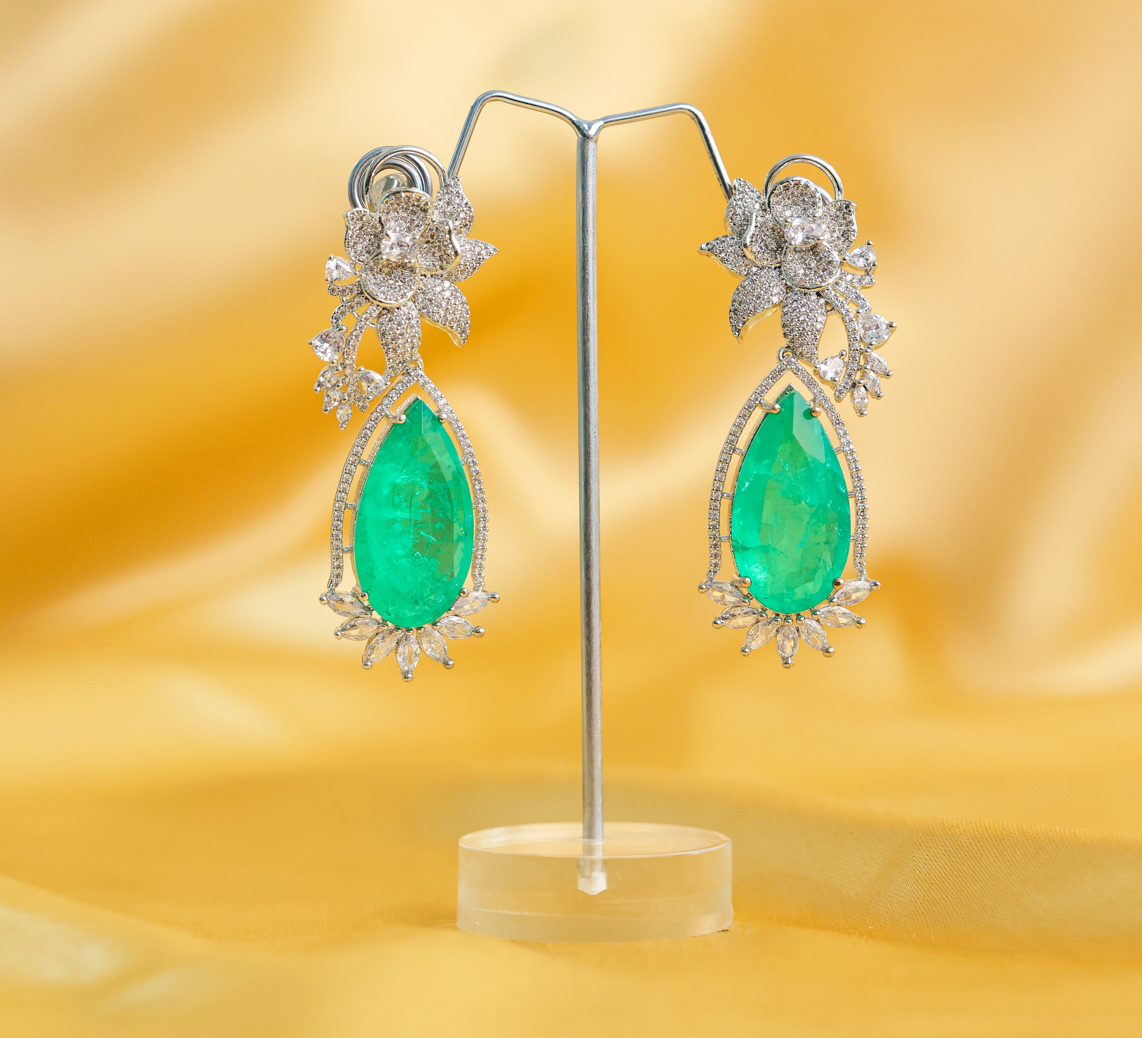 White-Plated Earrings with Doublet Stones - Adisha Jewels