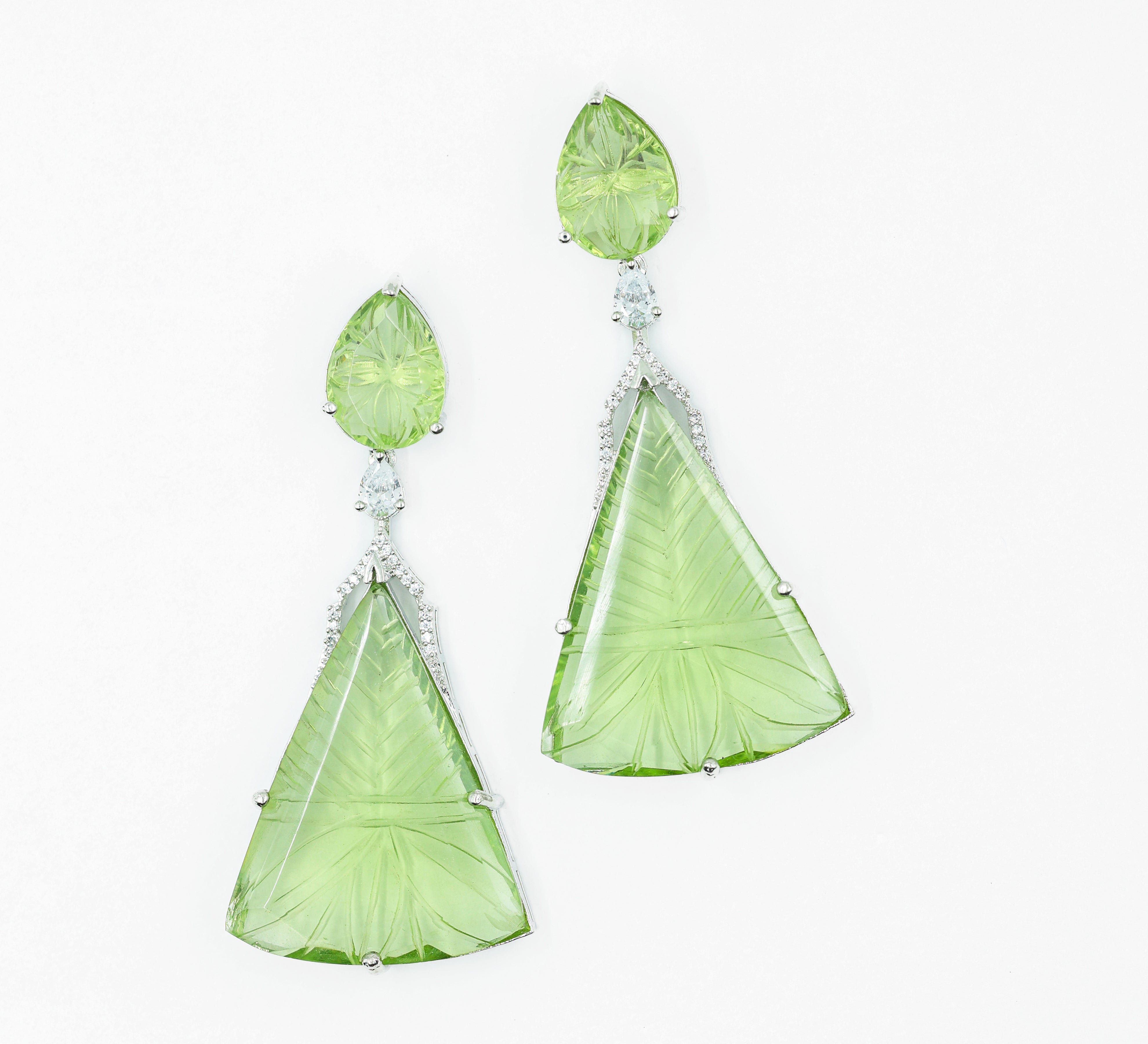 White-Plated Laser-Cut Earrings with Hydro Stones - Adisha Jewels