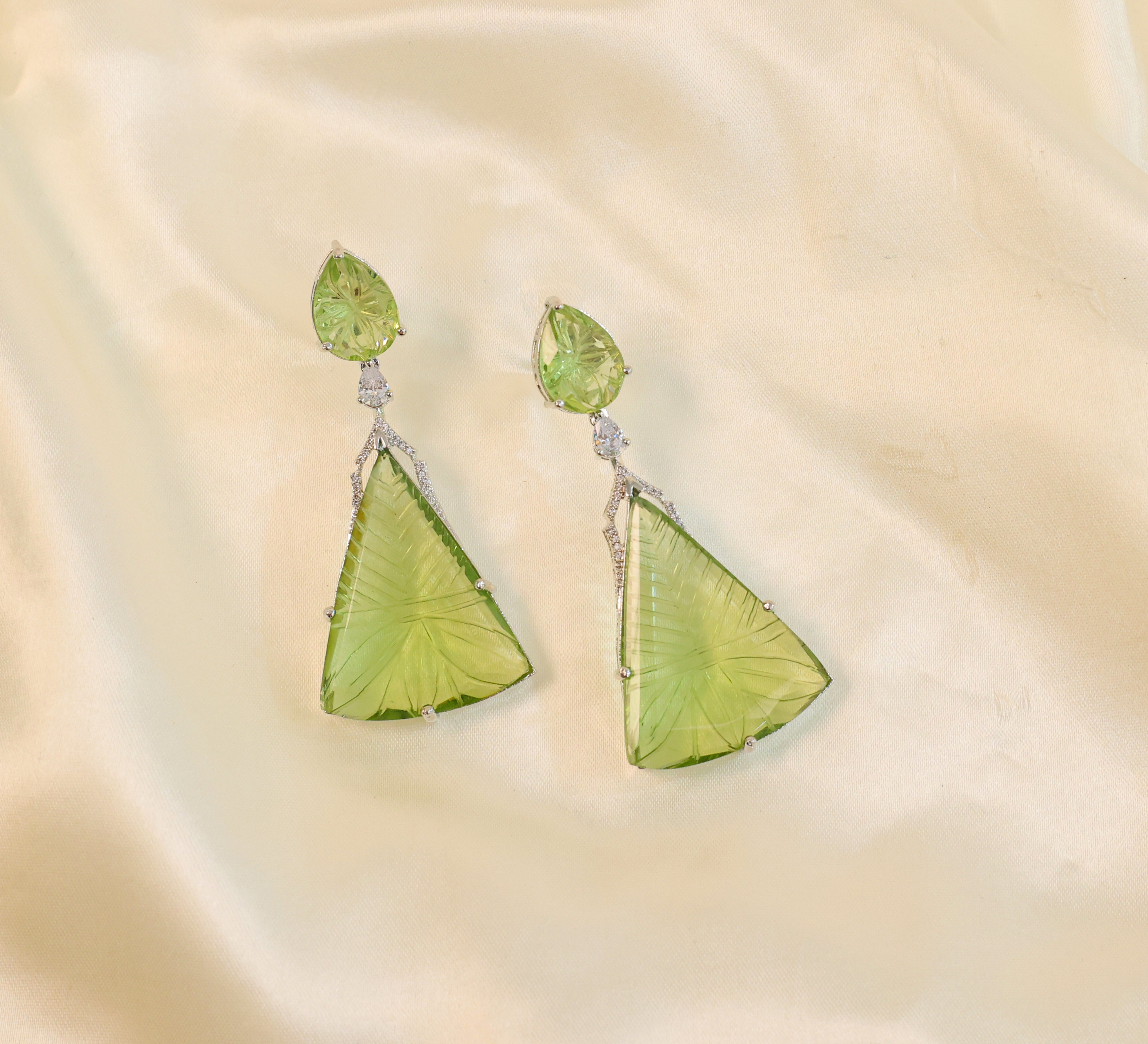 White-Plated Laser-Cut Earrings with Hydro Stones - Adisha Jewels