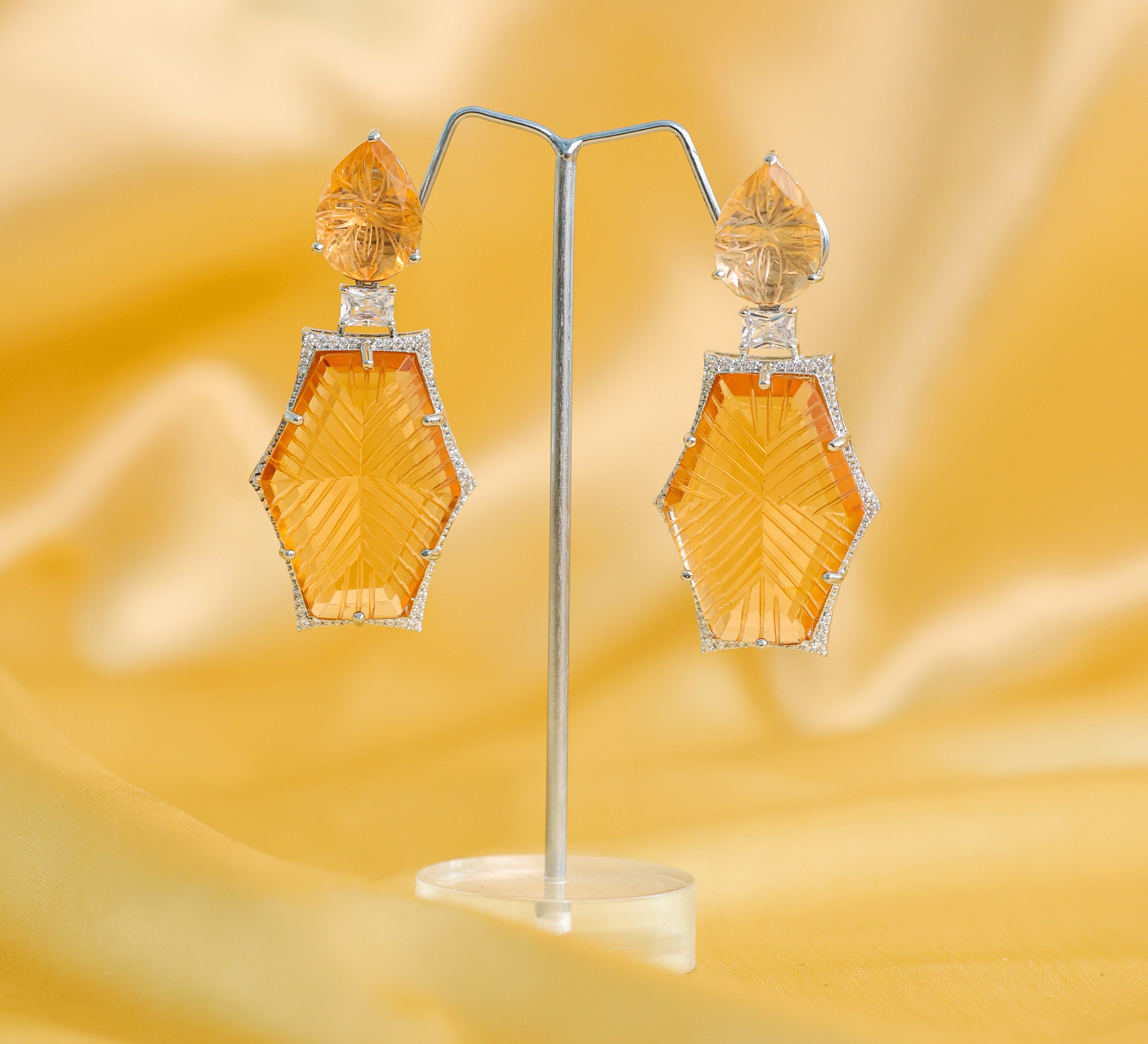 White-Plated Laser-Cut Earrings with Hydro Stones - Adisha Jewels