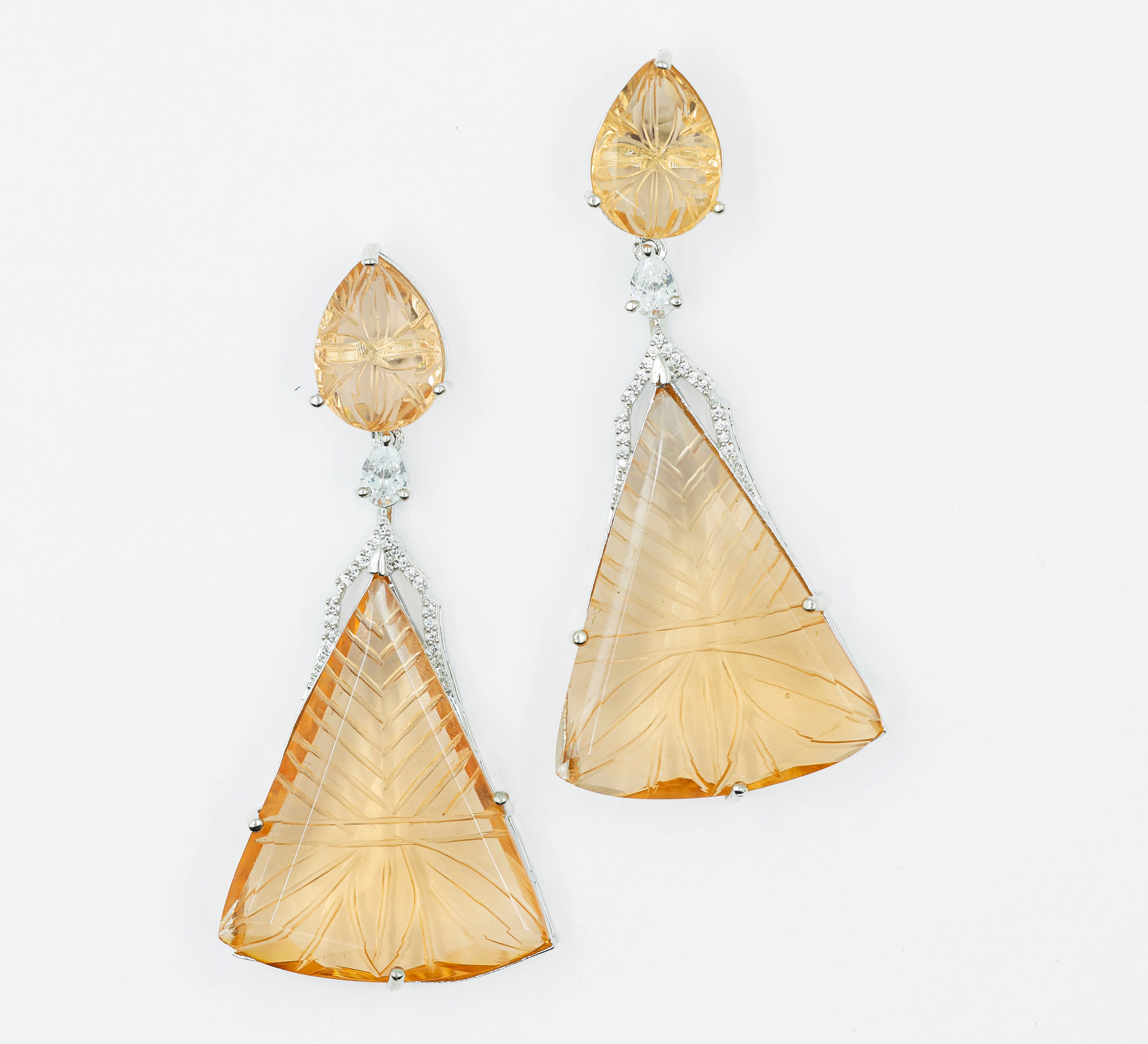 White-Plated Laser-Cut Earrings with Hydro Stones - Adisha Jewels