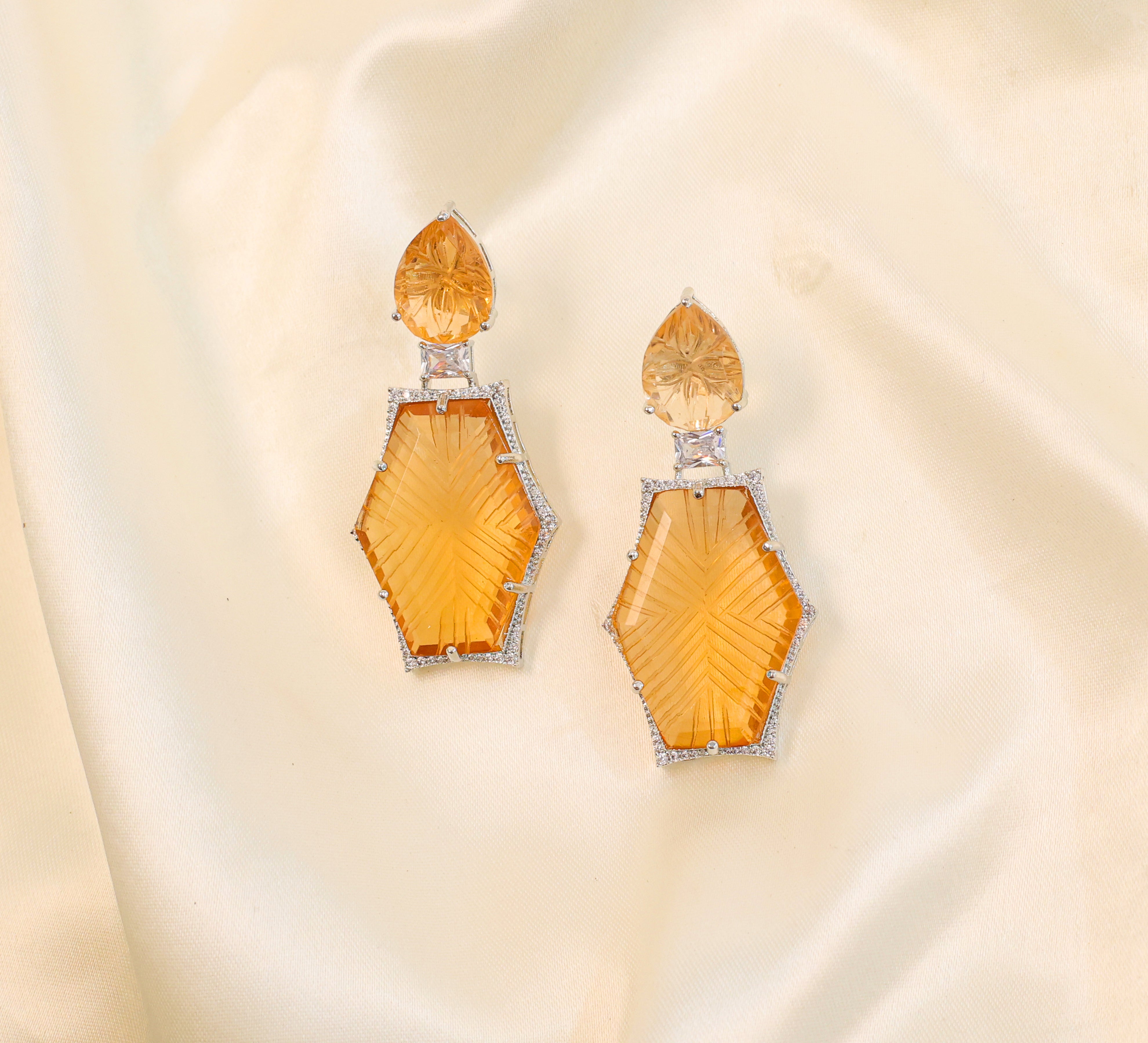 White-Plated Laser-Cut Earrings with Hydro Stones - Adisha Jewels