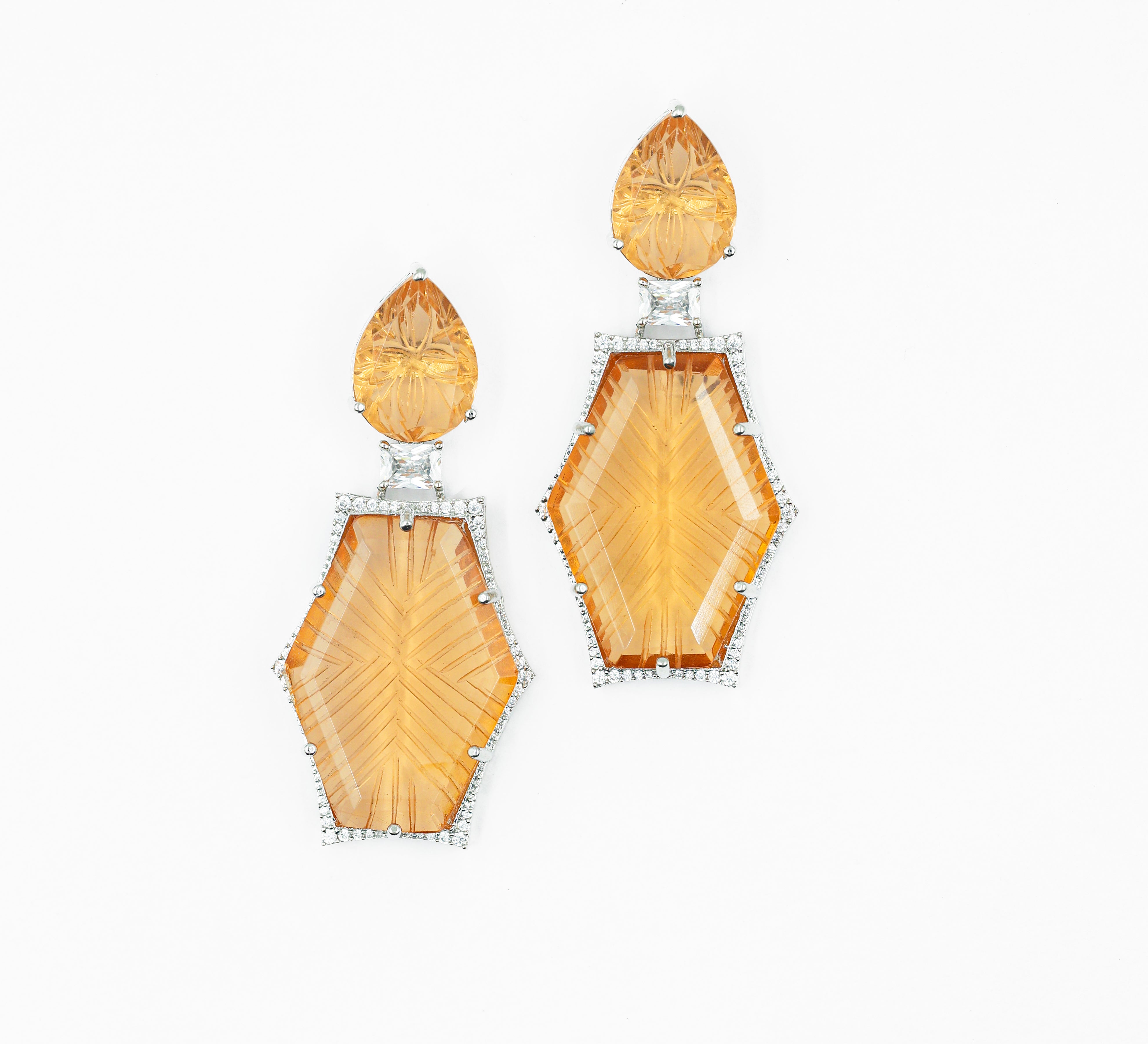 White-Plated Laser-Cut Earrings with Hydro Stones - Adisha Jewels