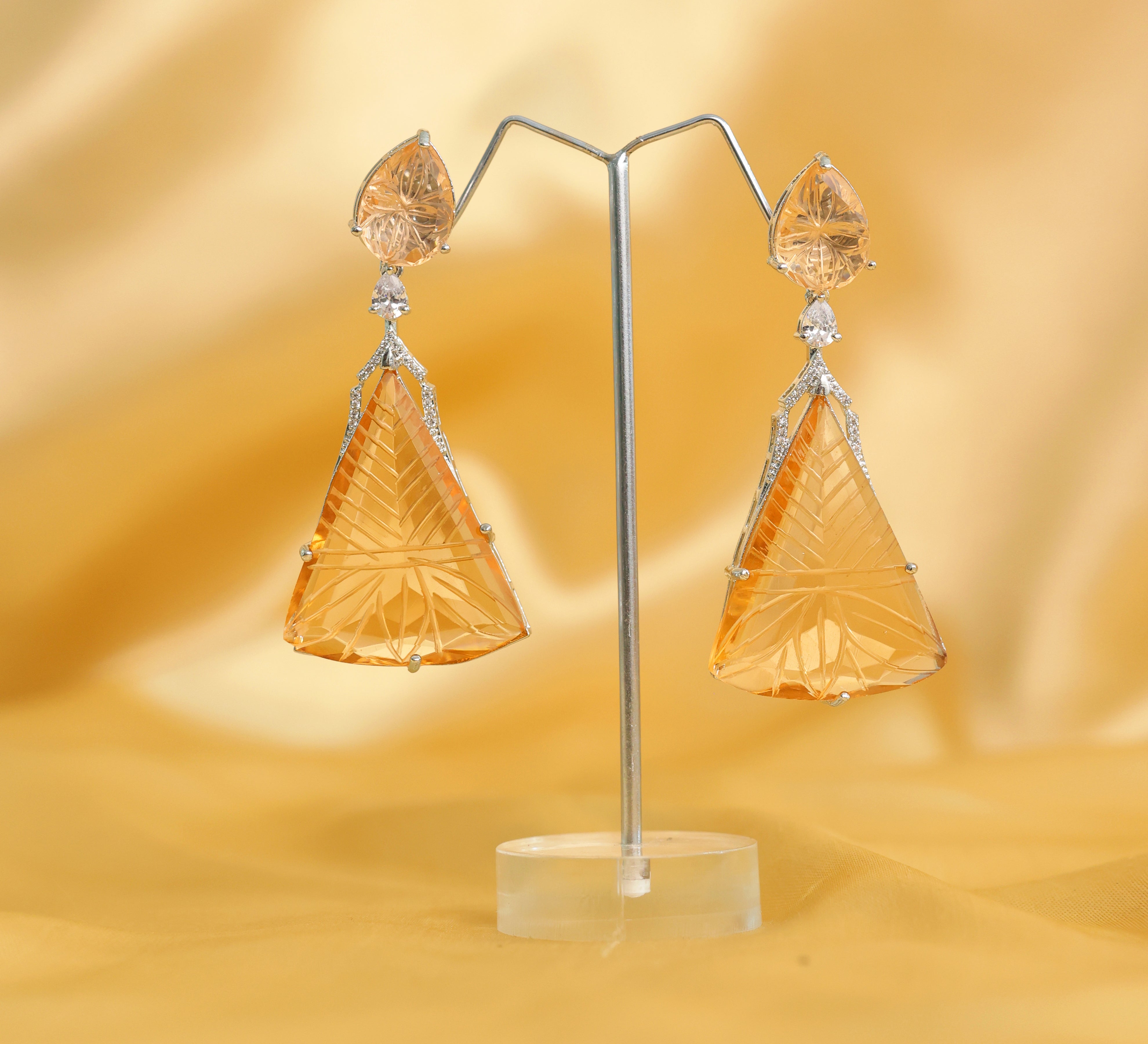 White-Plated Laser-Cut Earrings with Hydro Stones - Adisha Jewels