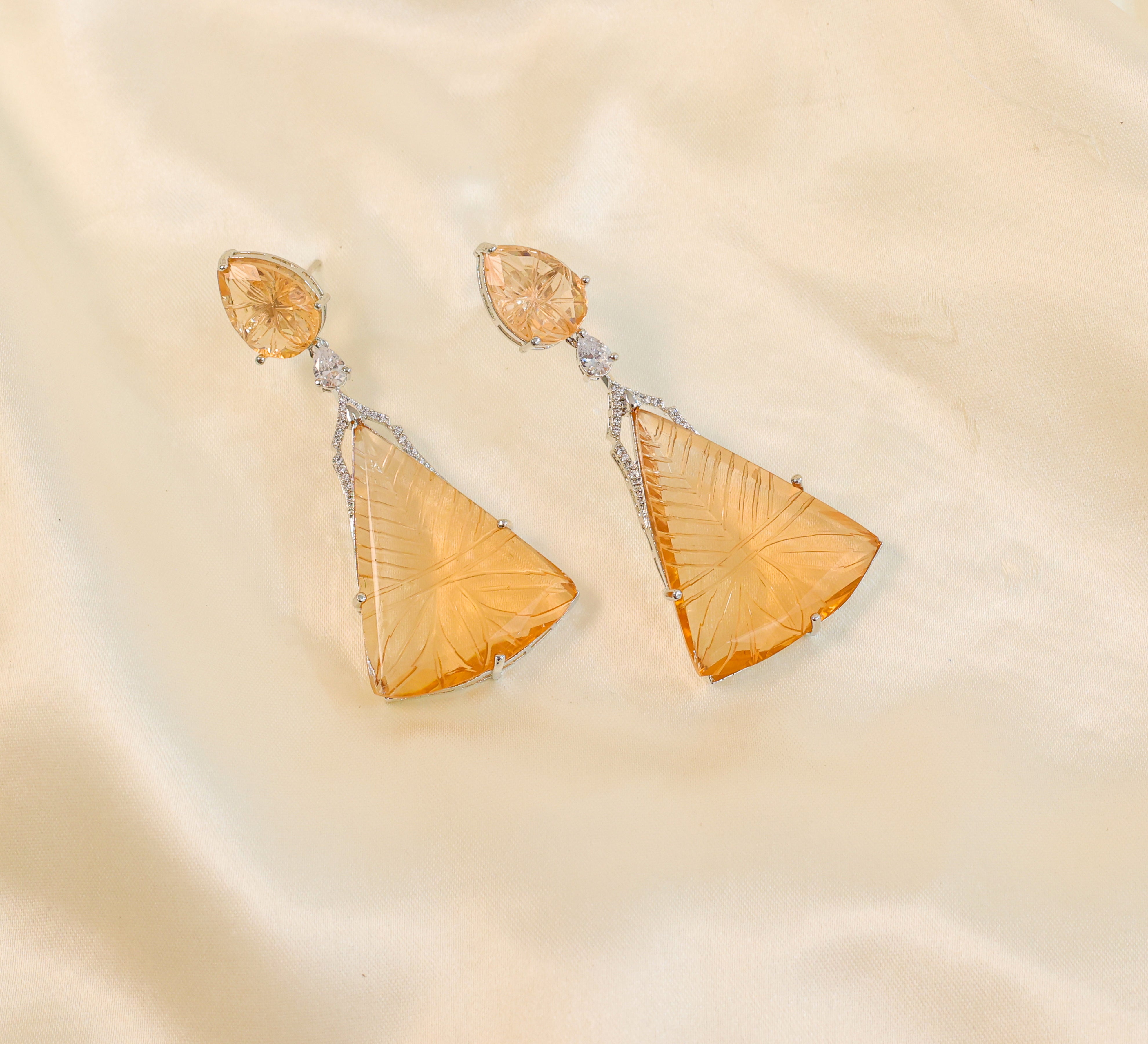 White-Plated Laser-Cut Earrings with Hydro Stones - Adisha Jewels