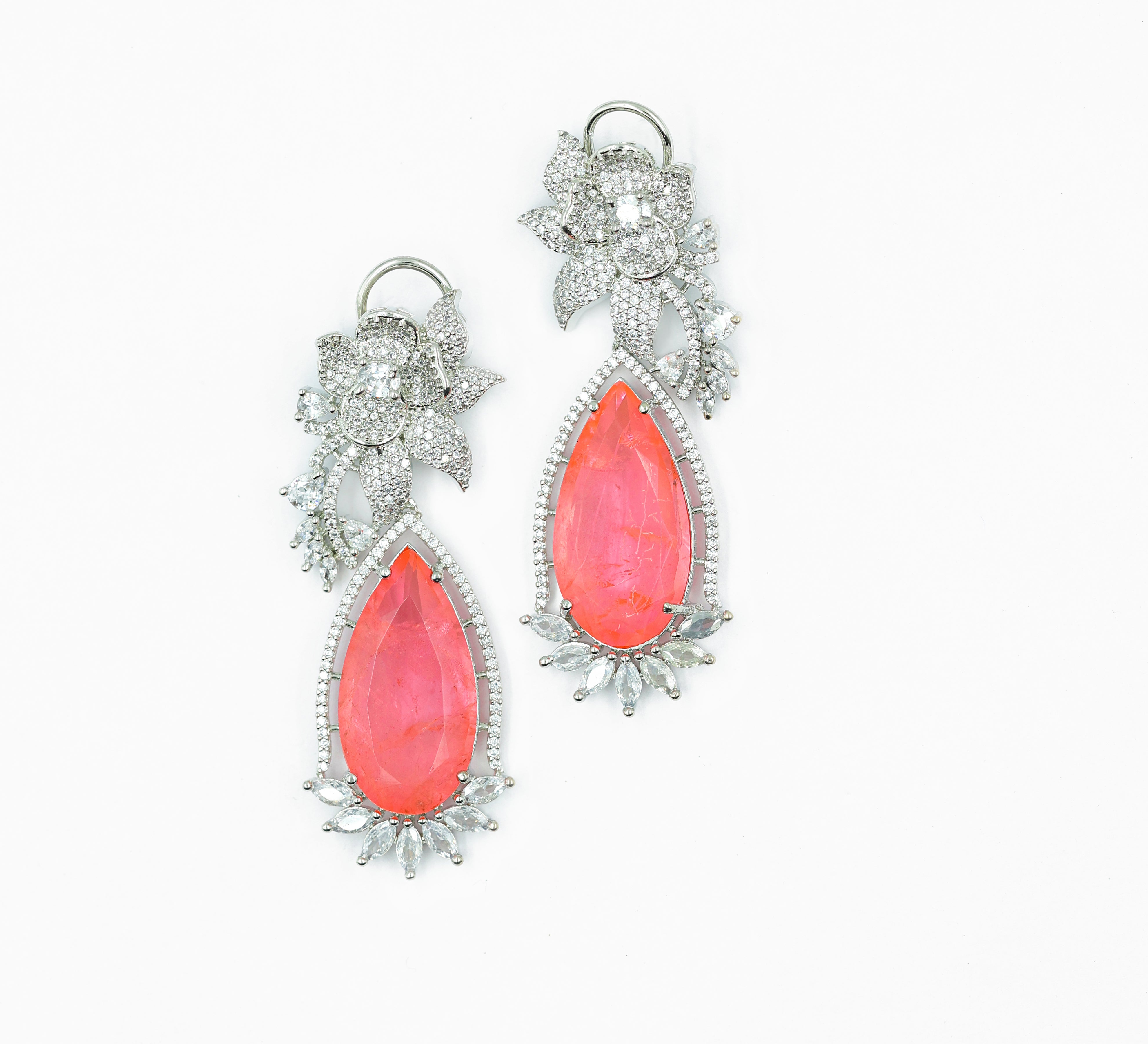 White-Plated Earrings with Doublet Stones - Adisha Jewels