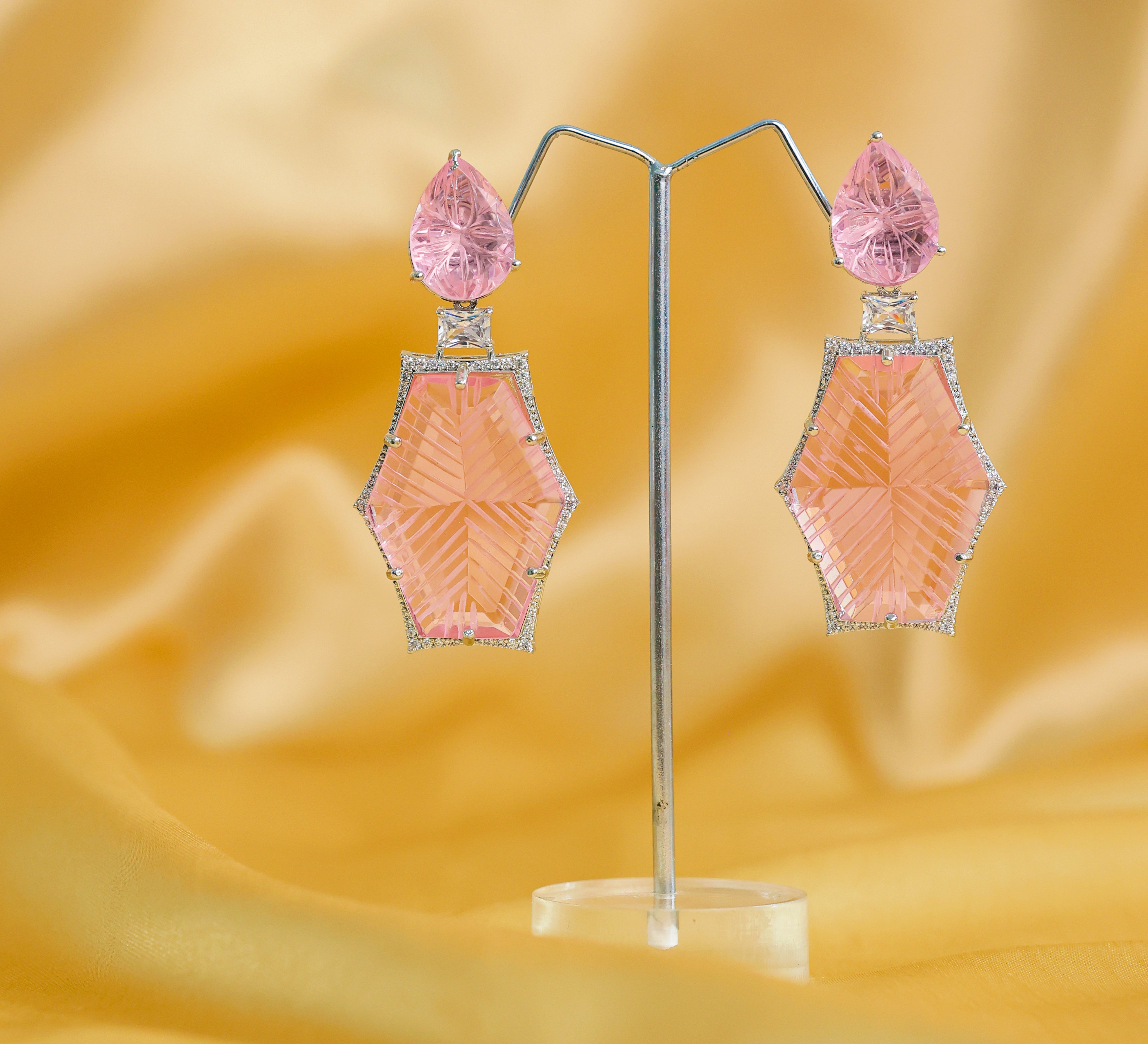 White-Plated Laser-Cut Earrings with Hydro Stones - Adisha Jewels