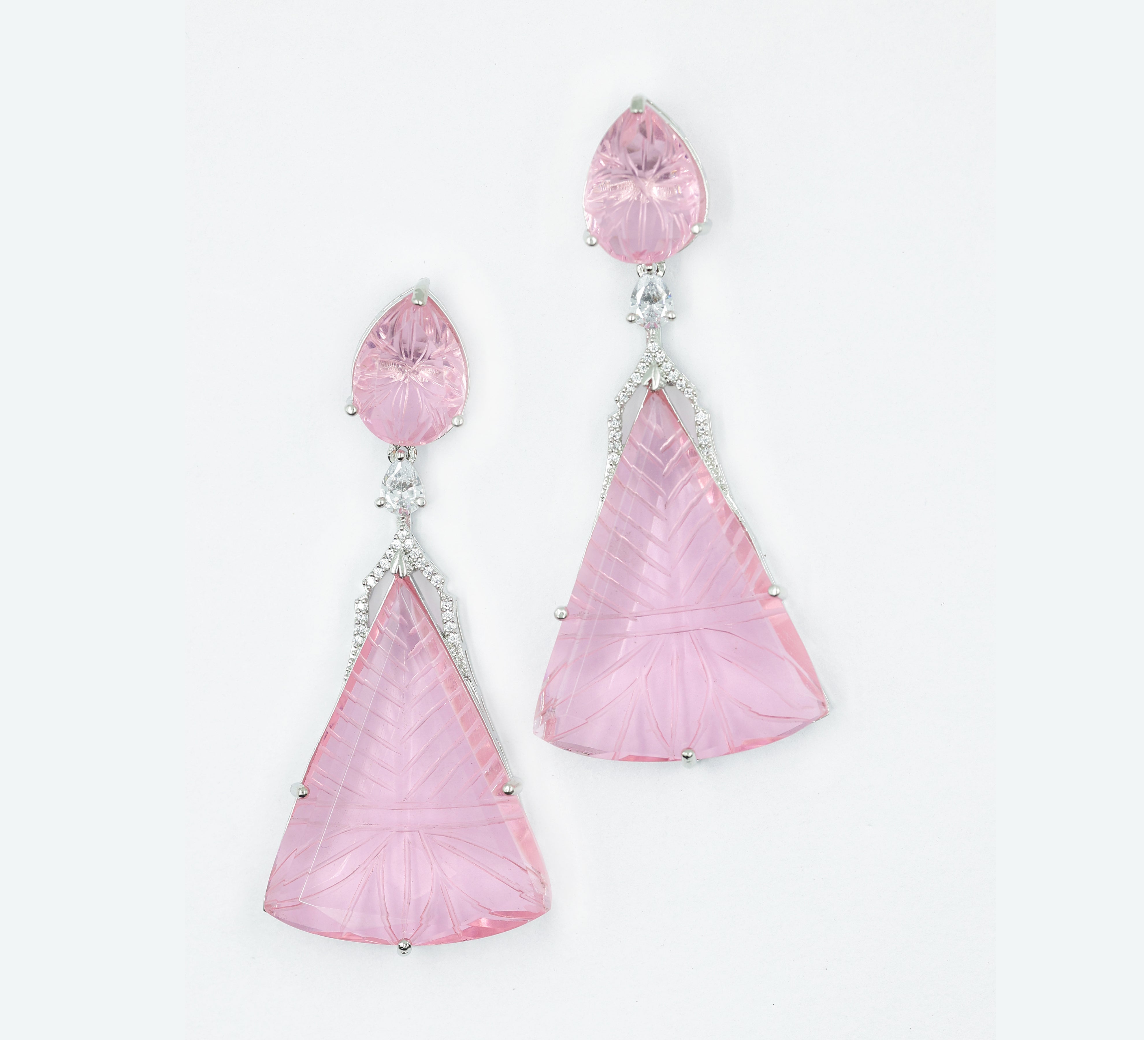 White-Plated Laser-Cut Earrings with Hydro Stones - Adisha Jewels