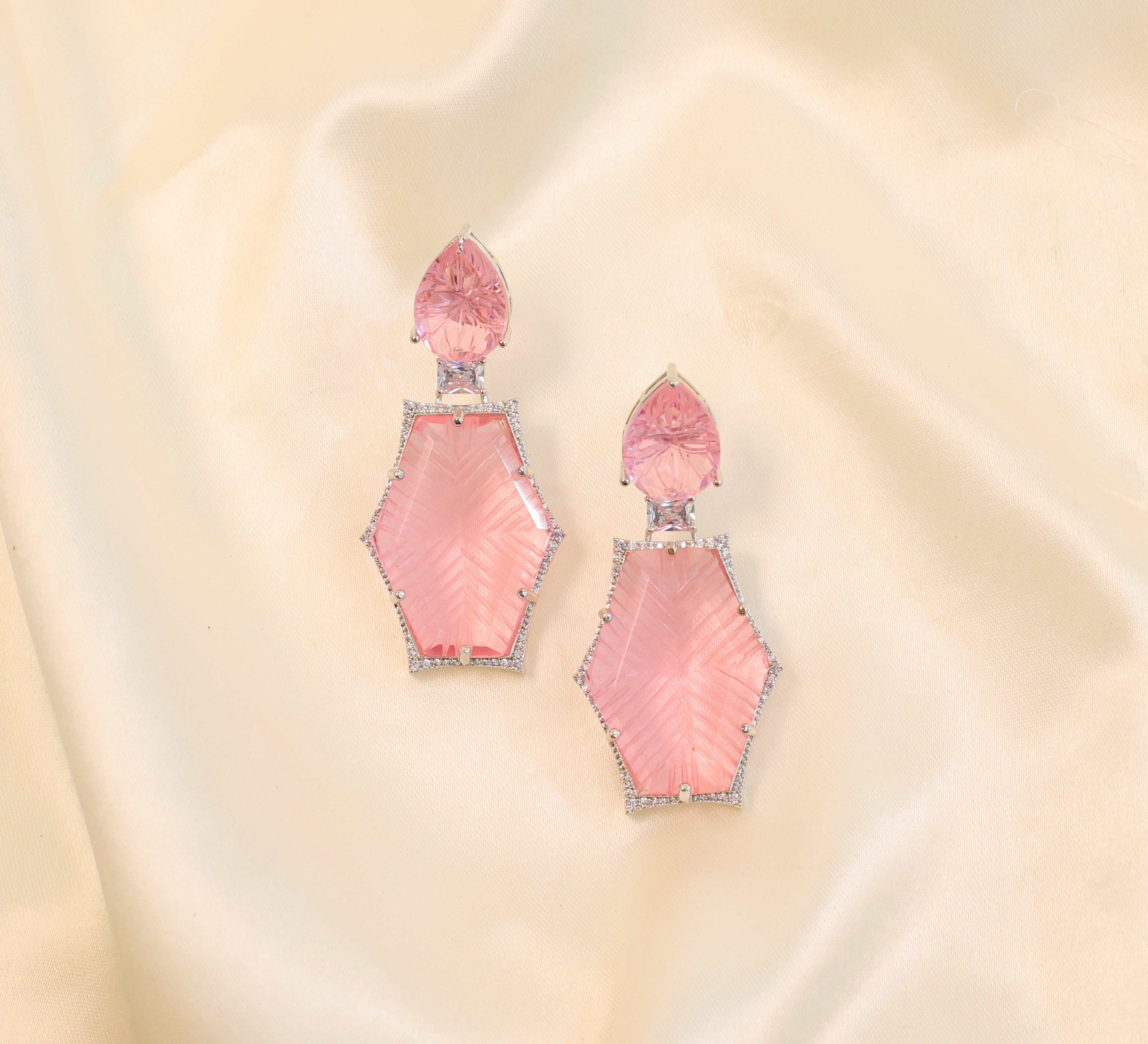 White-Plated Laser-Cut Earrings with Hydro Stones - Adisha Jewels