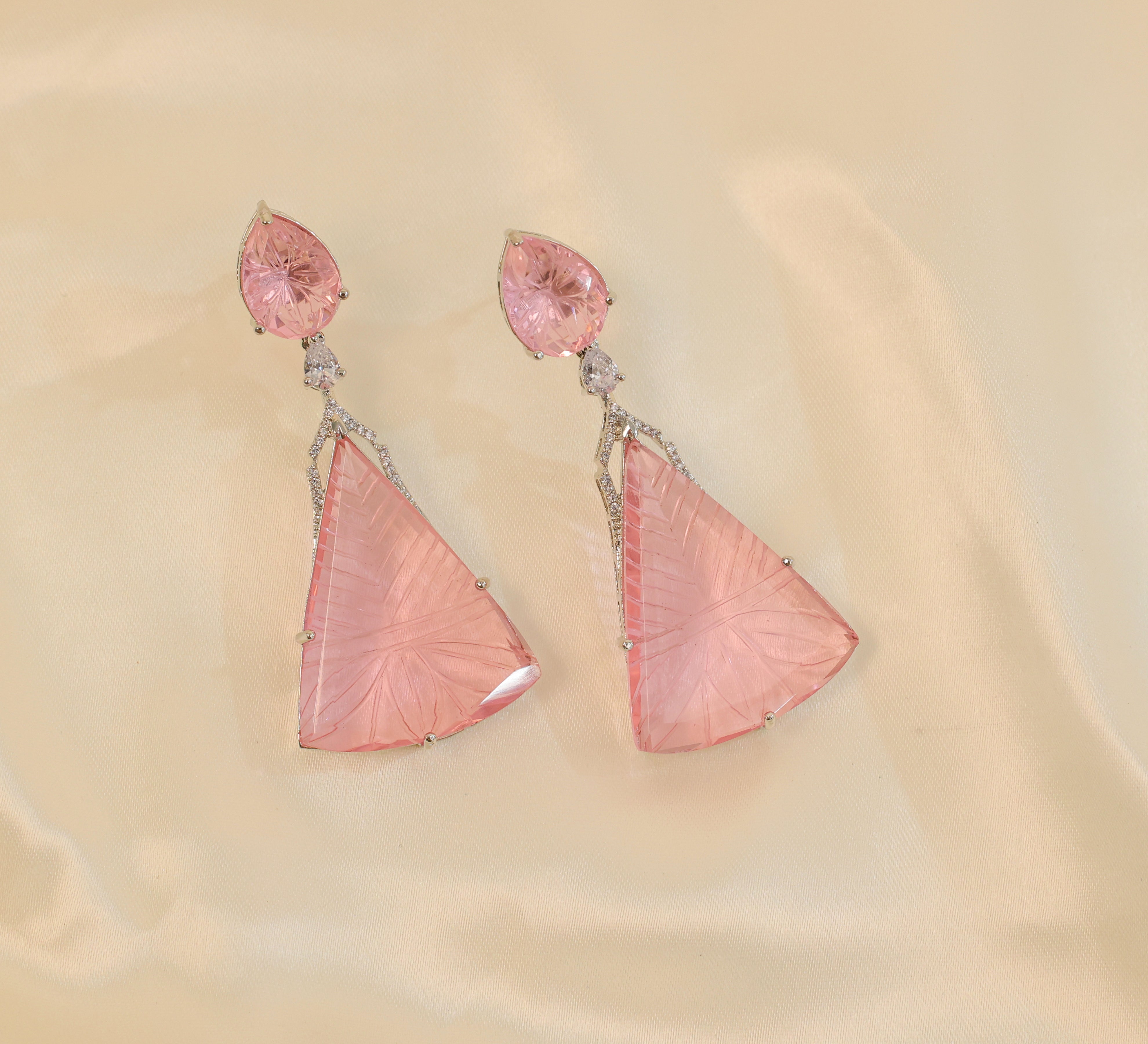 White-Plated Laser-Cut Earrings with Hydro Stones - Adisha Jewels