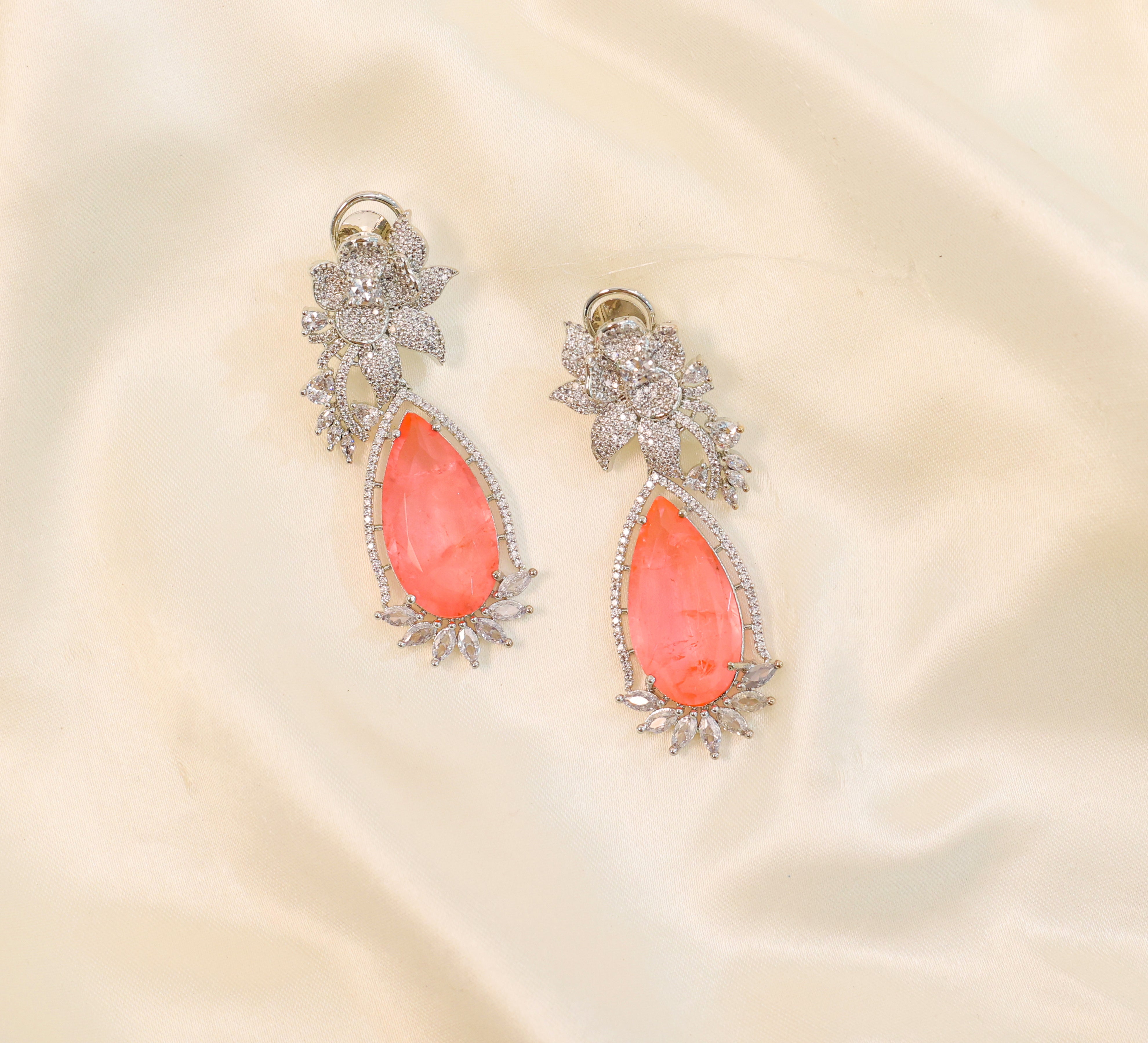 White-Plated Earrings with Doublet Stones - Adisha Jewels