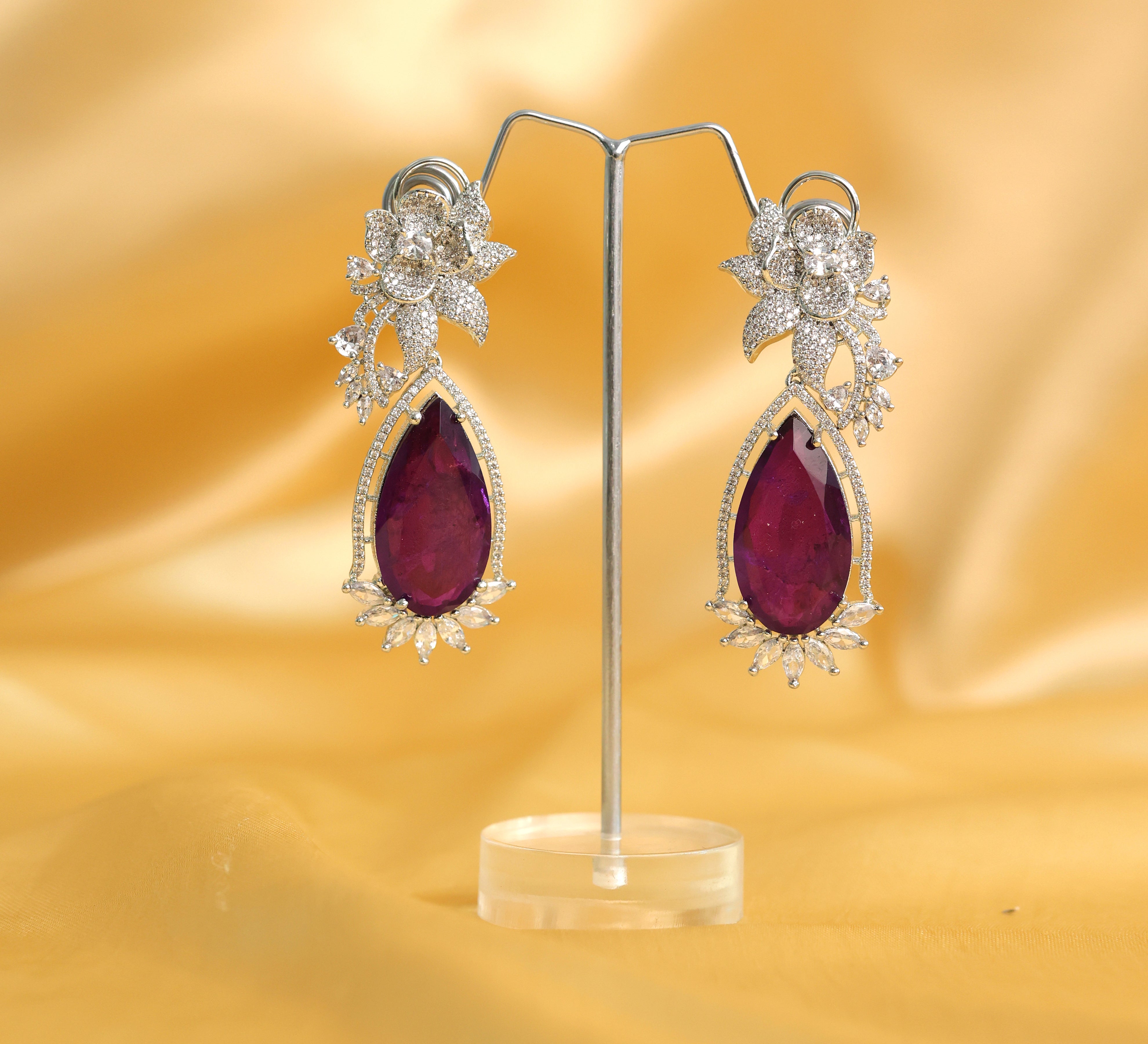 White-Plated Earrings with Doublet Stones - Adisha Jewels