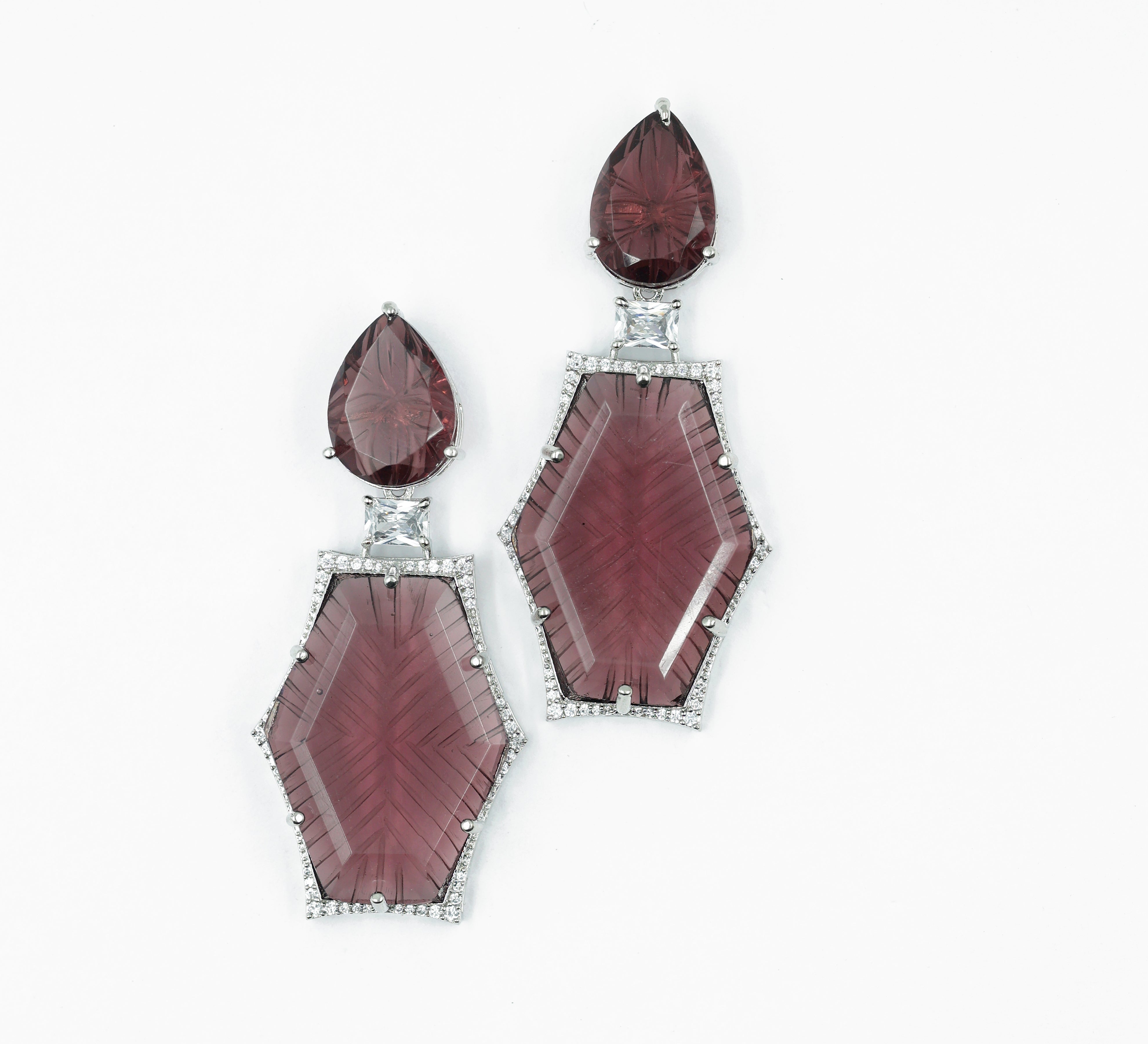 White-Plated Laser-Cut Earrings with Hydro Stones - Adisha Jewels