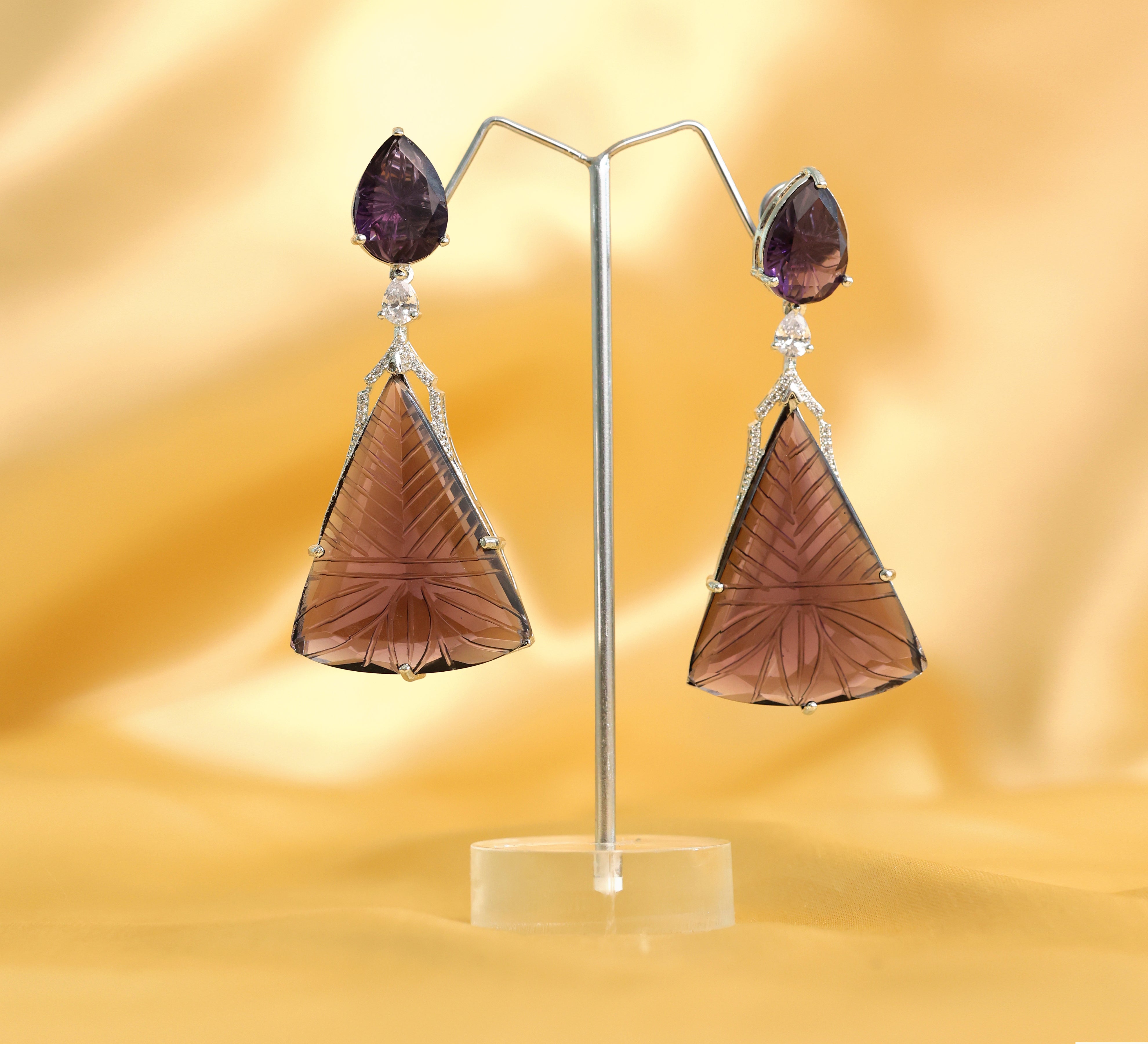 White-Plated Laser-Cut Earrings with Hydro Stones - Adisha Jewels