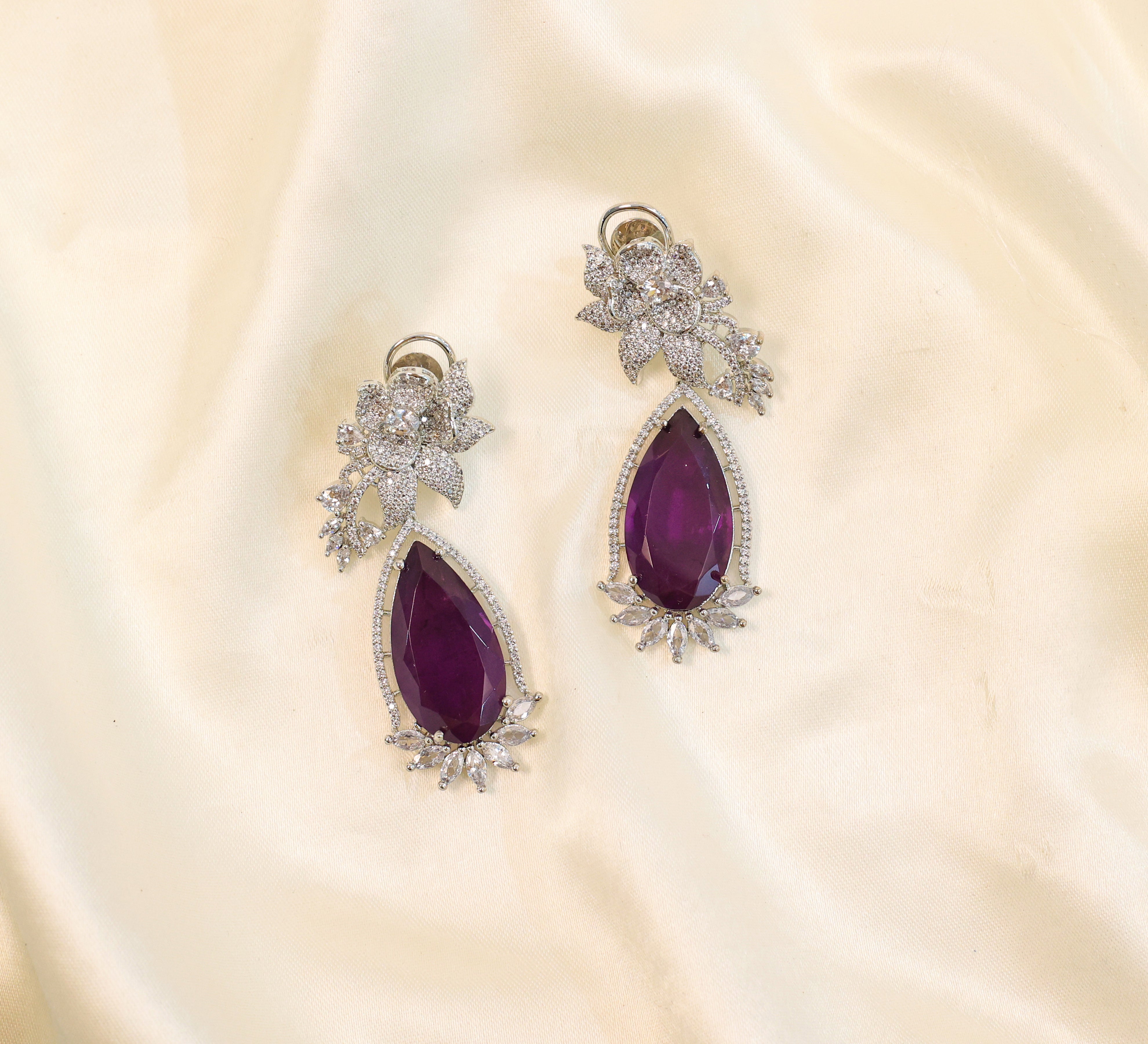 White-Plated Earrings with Doublet Stones - Adisha Jewels