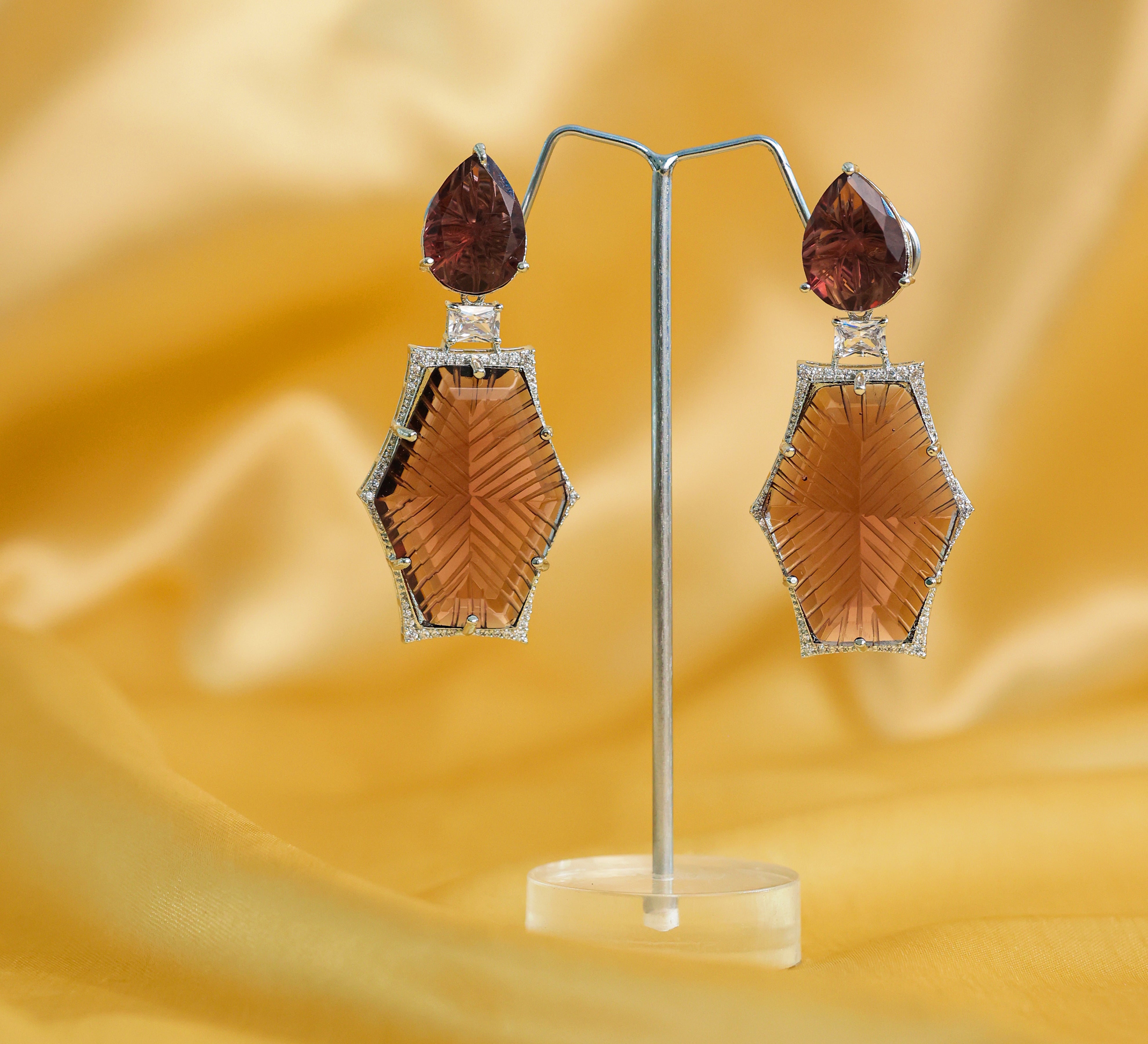 White-Plated Laser-Cut Earrings with Hydro Stones - Adisha Jewels