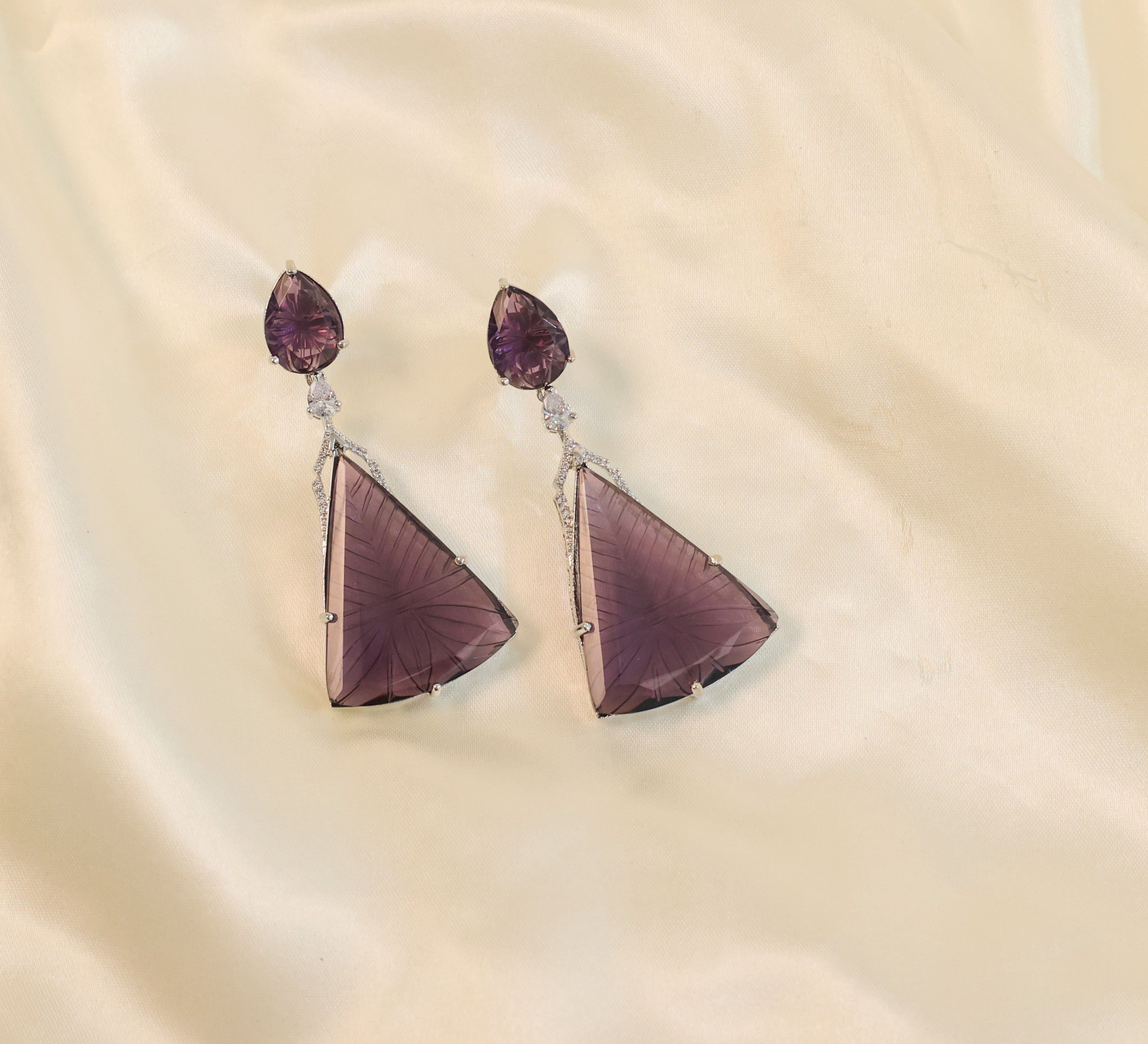 White-Plated Laser-Cut Earrings with Hydro Stones - Adisha Jewels