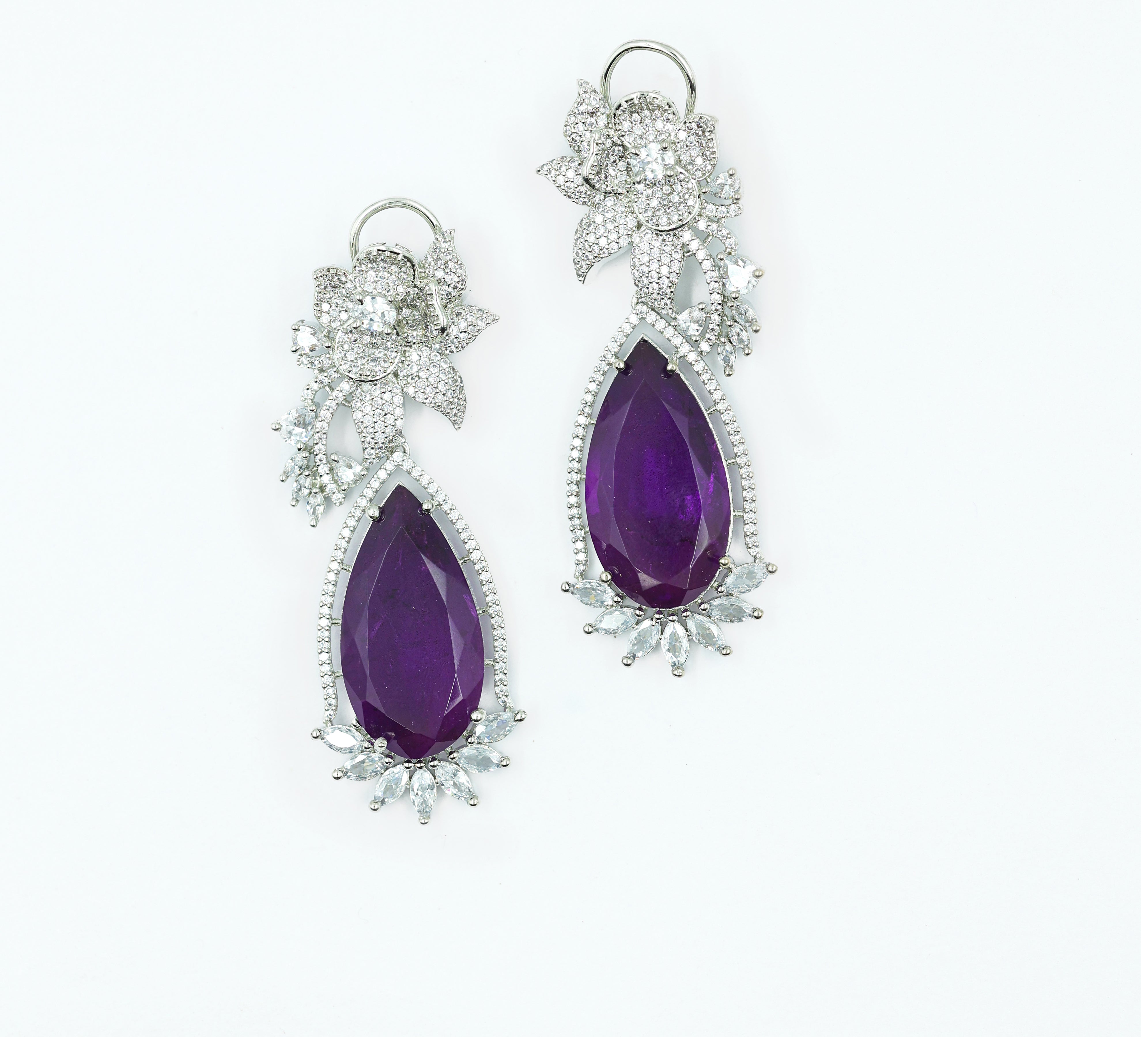 White-Plated Earrings with Doublet Stones - Adisha Jewels