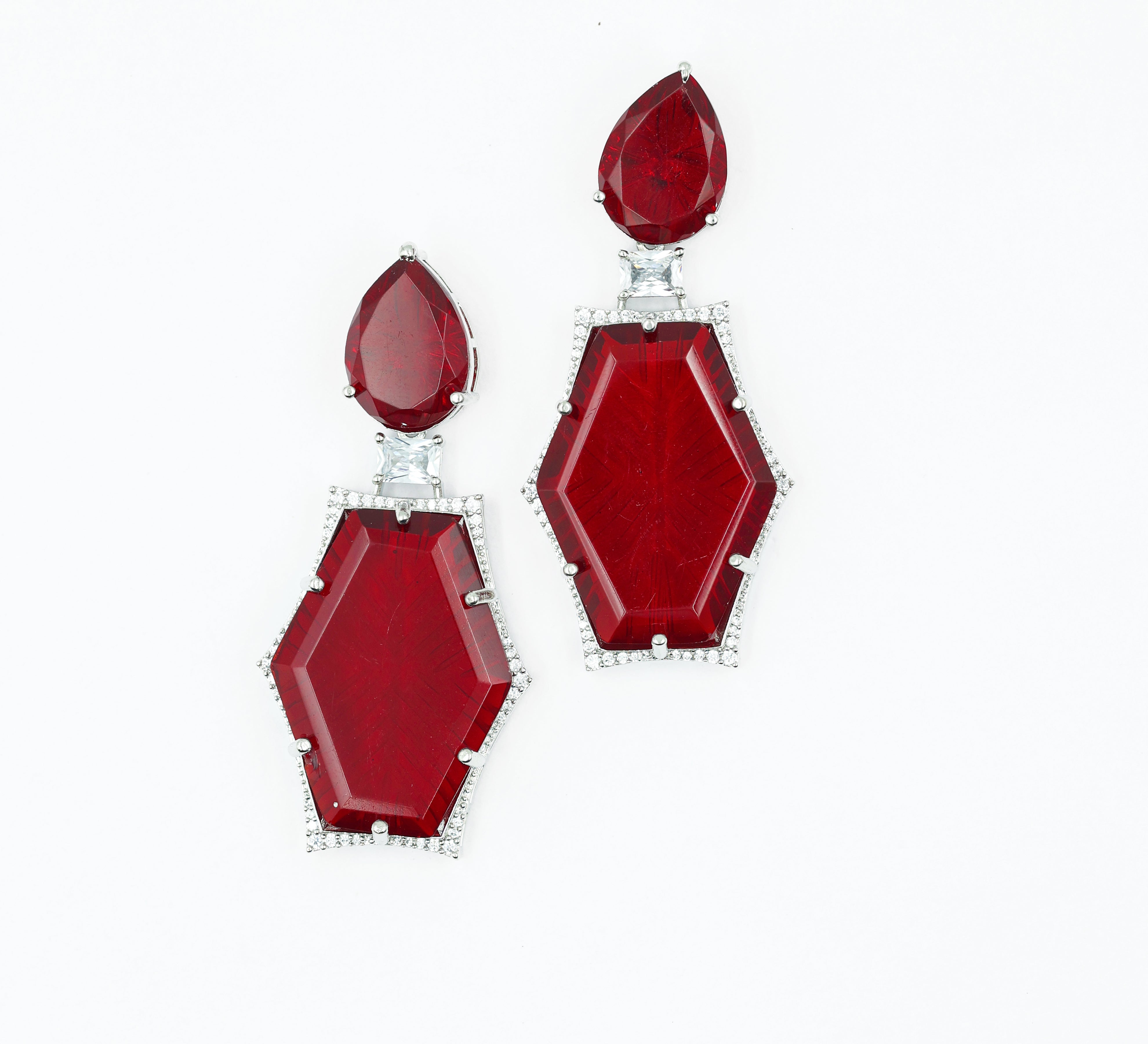 White-Plated Laser-Cut Earrings with Hydro Stones - Adisha Jewels