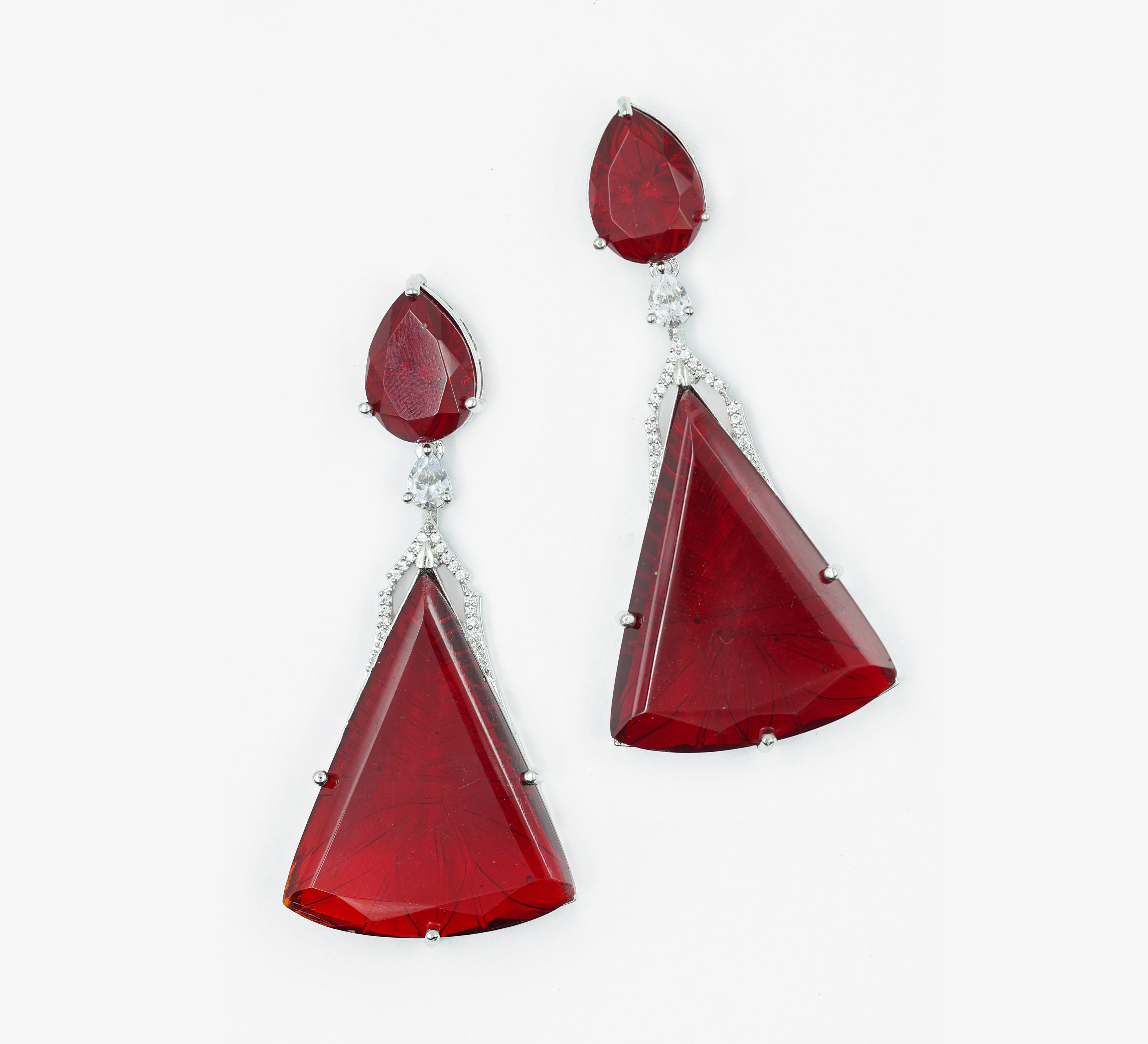 White-Plated Laser-Cut Earrings with Hydro Stones - Adisha Jewels