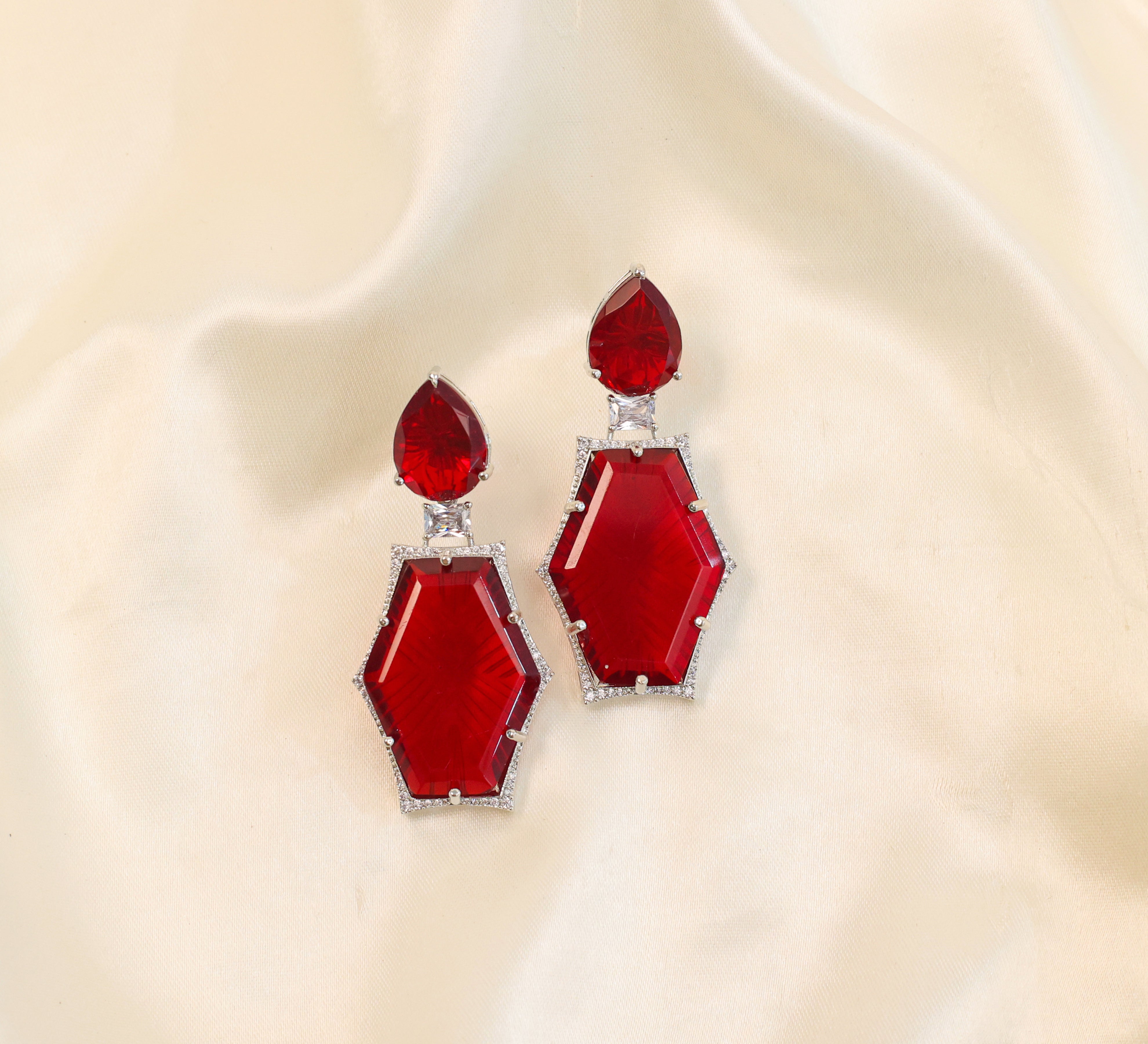 White-Plated Laser-Cut Earrings with Hydro Stones - Adisha Jewels