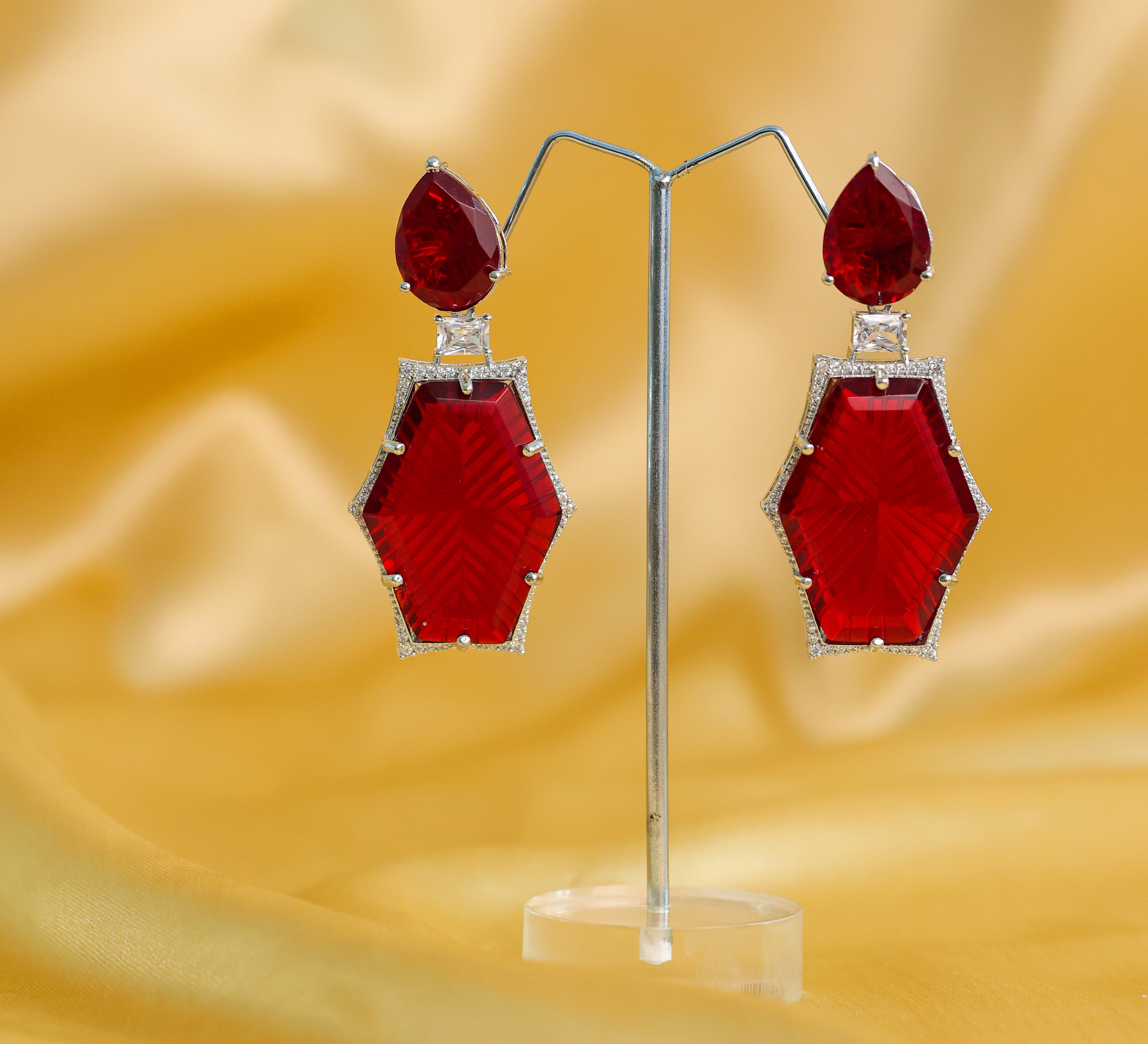 White-Plated Laser-Cut Earrings with Hydro Stones - Adisha Jewels