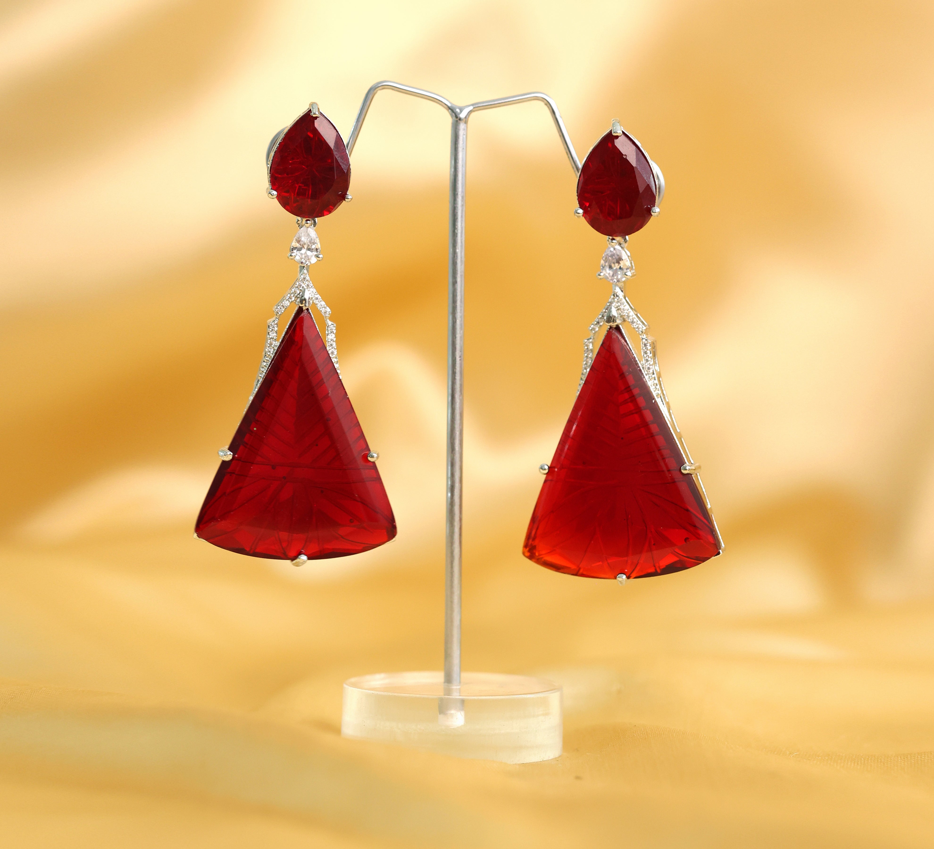 White-Plated Laser-Cut Earrings with Hydro Stones - Adisha Jewels