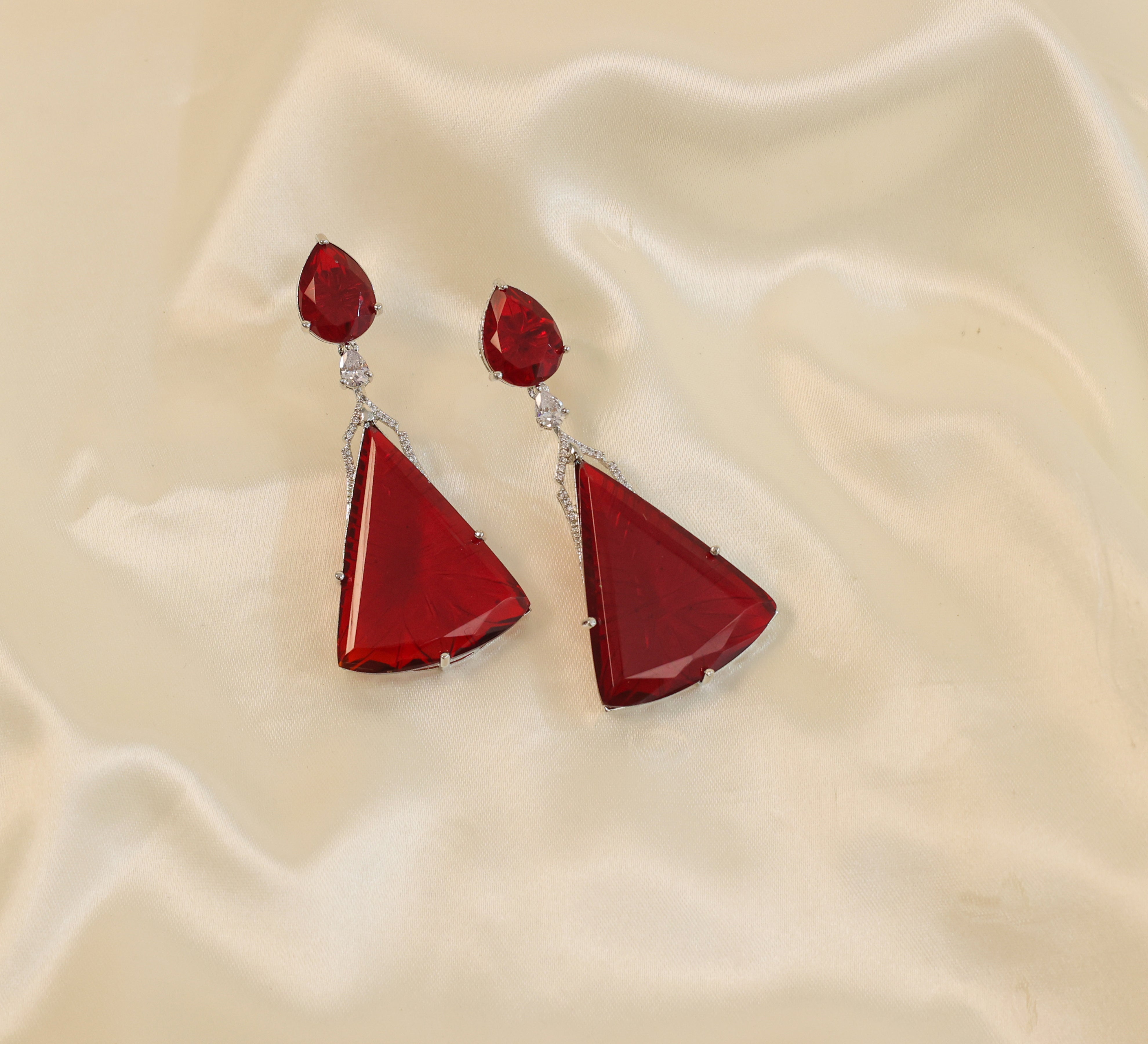 White-Plated Laser-Cut Earrings with Hydro Stones - Adisha Jewels