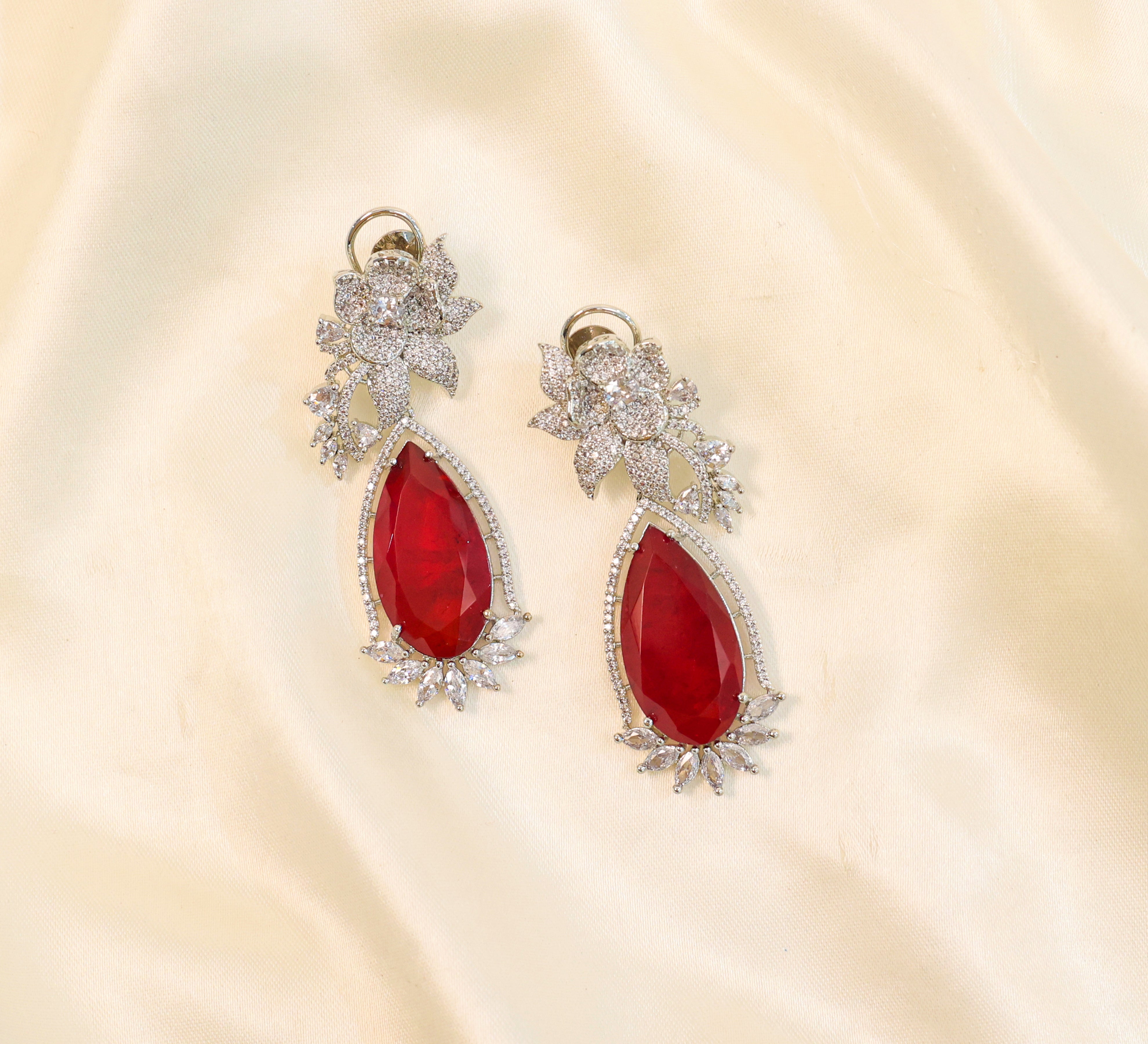 White-Plated Earrings with Doublet Stones - Adisha Jewels