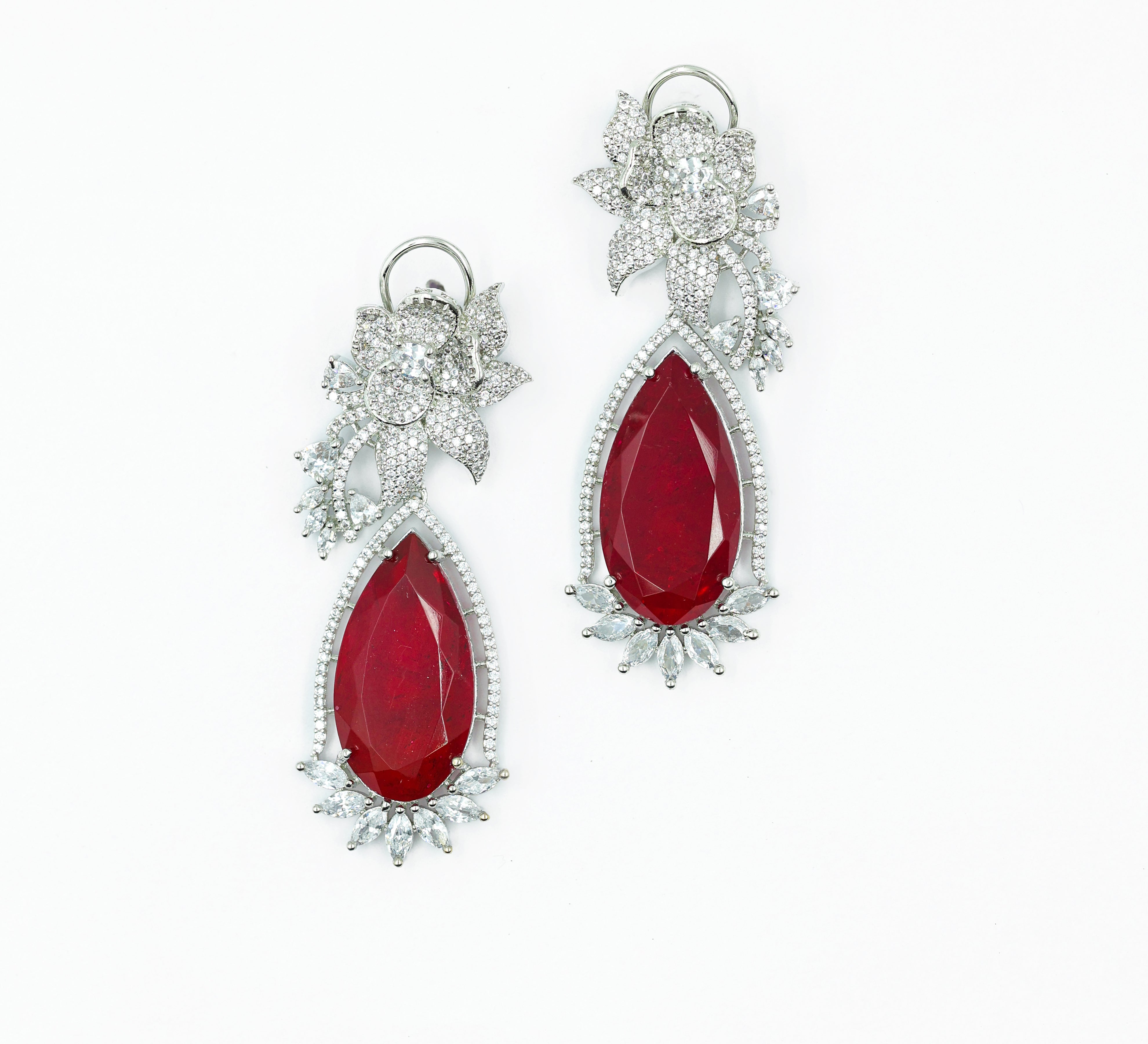 White-Plated Earrings with Doublet Stones - Adisha Jewels