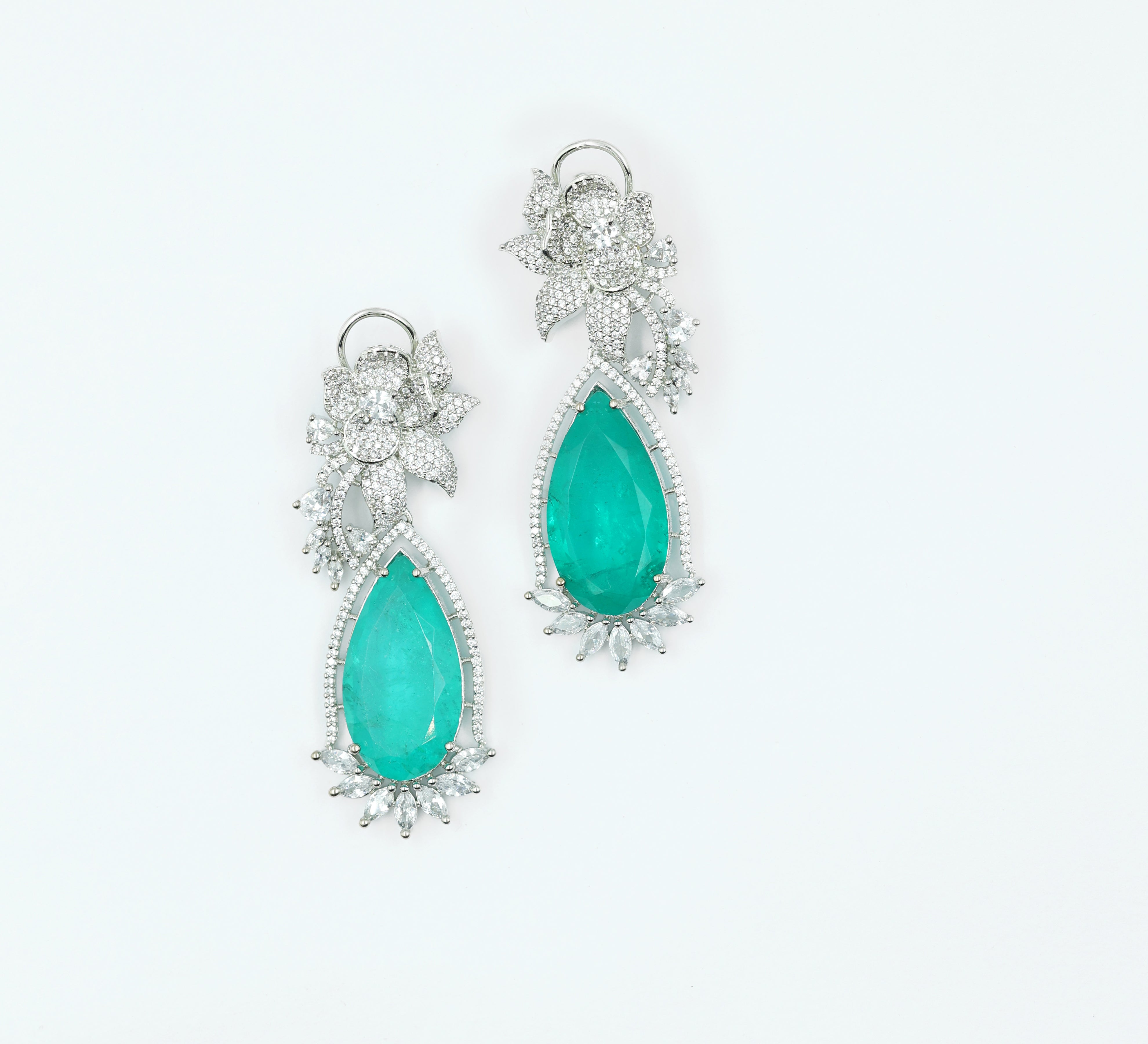 White-Plated Earrings with Doublet Stones - Adisha Jewels