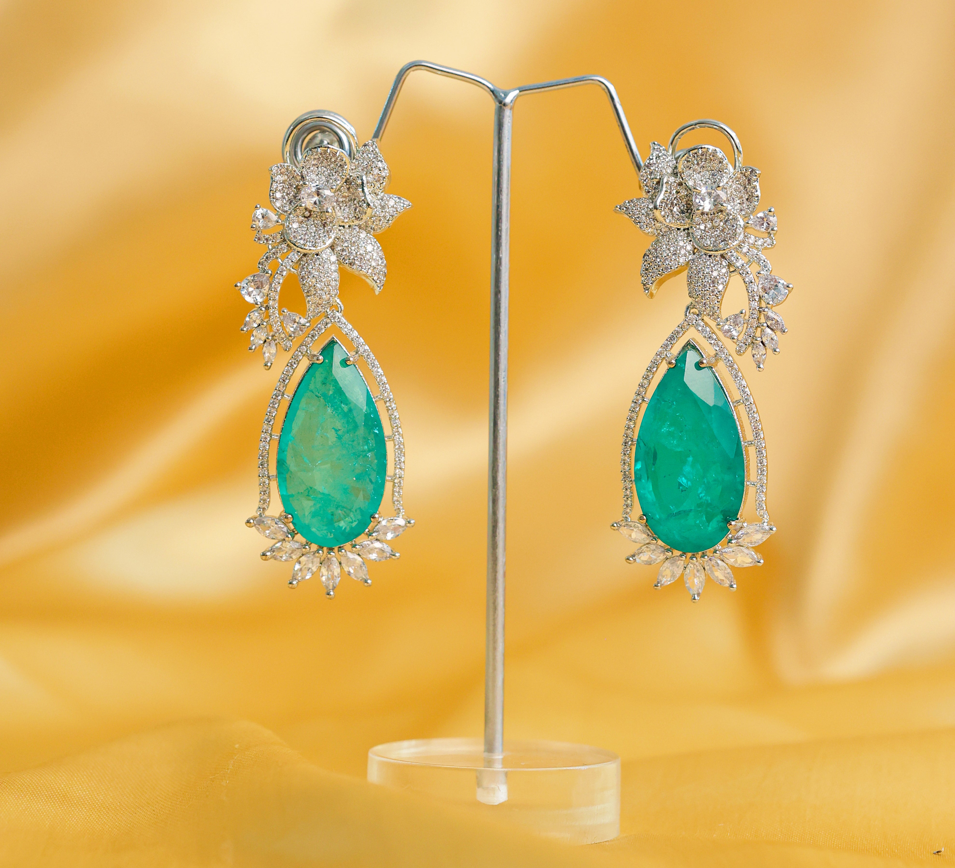 White-Plated Earrings with Doublet Stones - Adisha Jewels
