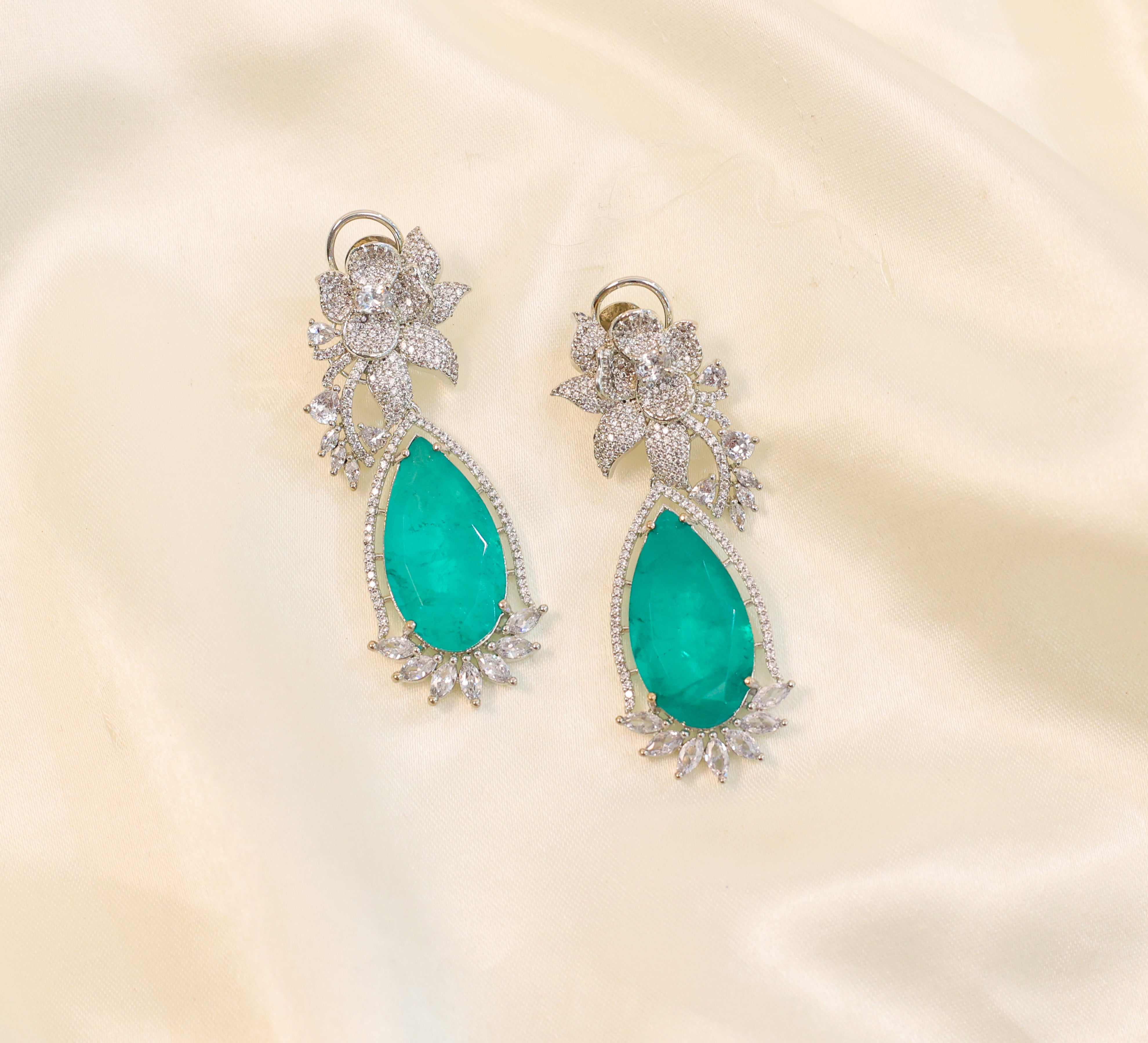 White-Plated Earrings with Doublet Stones - Adisha Jewels