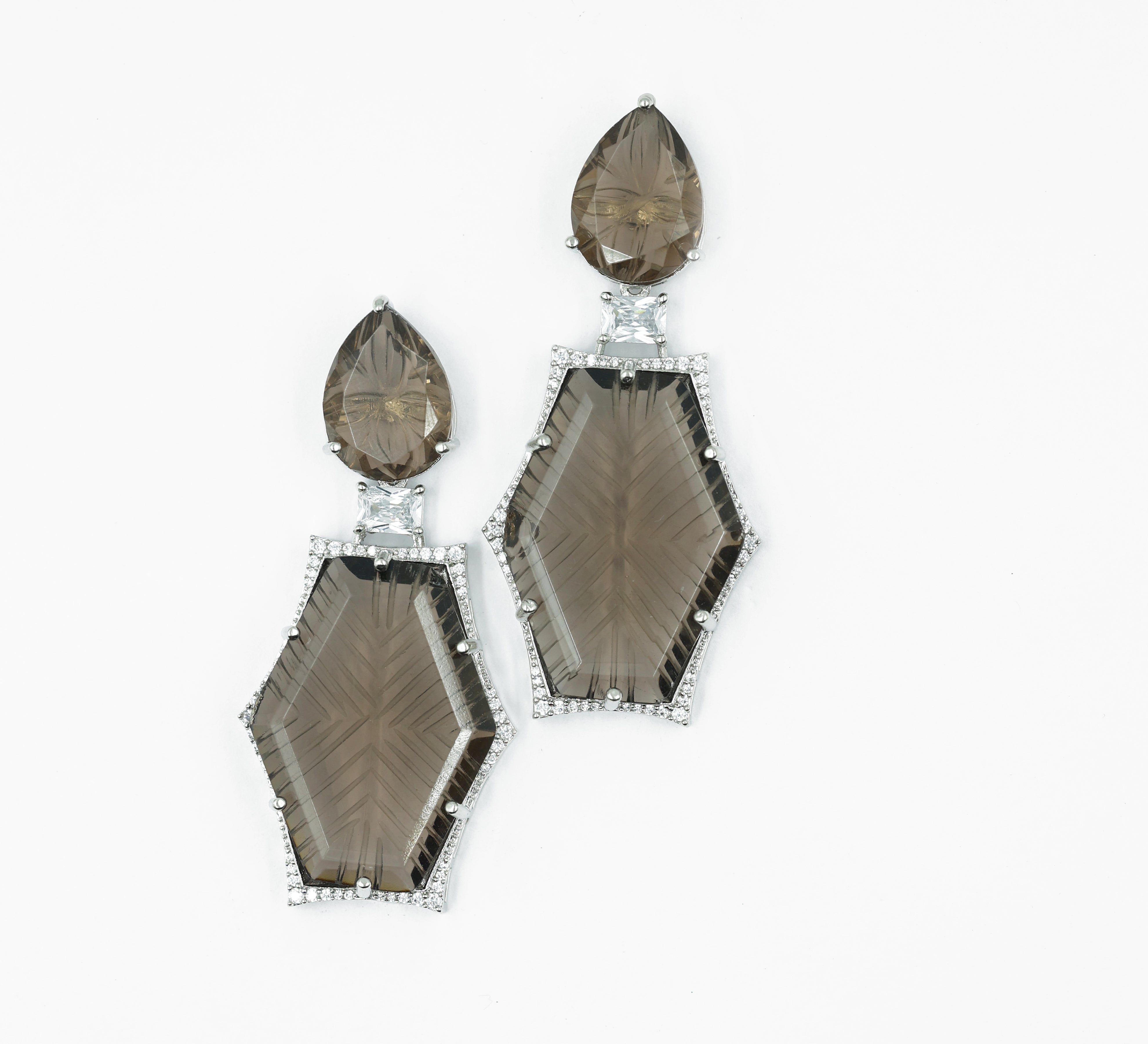 White-Plated Laser-Cut Earrings with Hydro Stones - Adisha Jewels