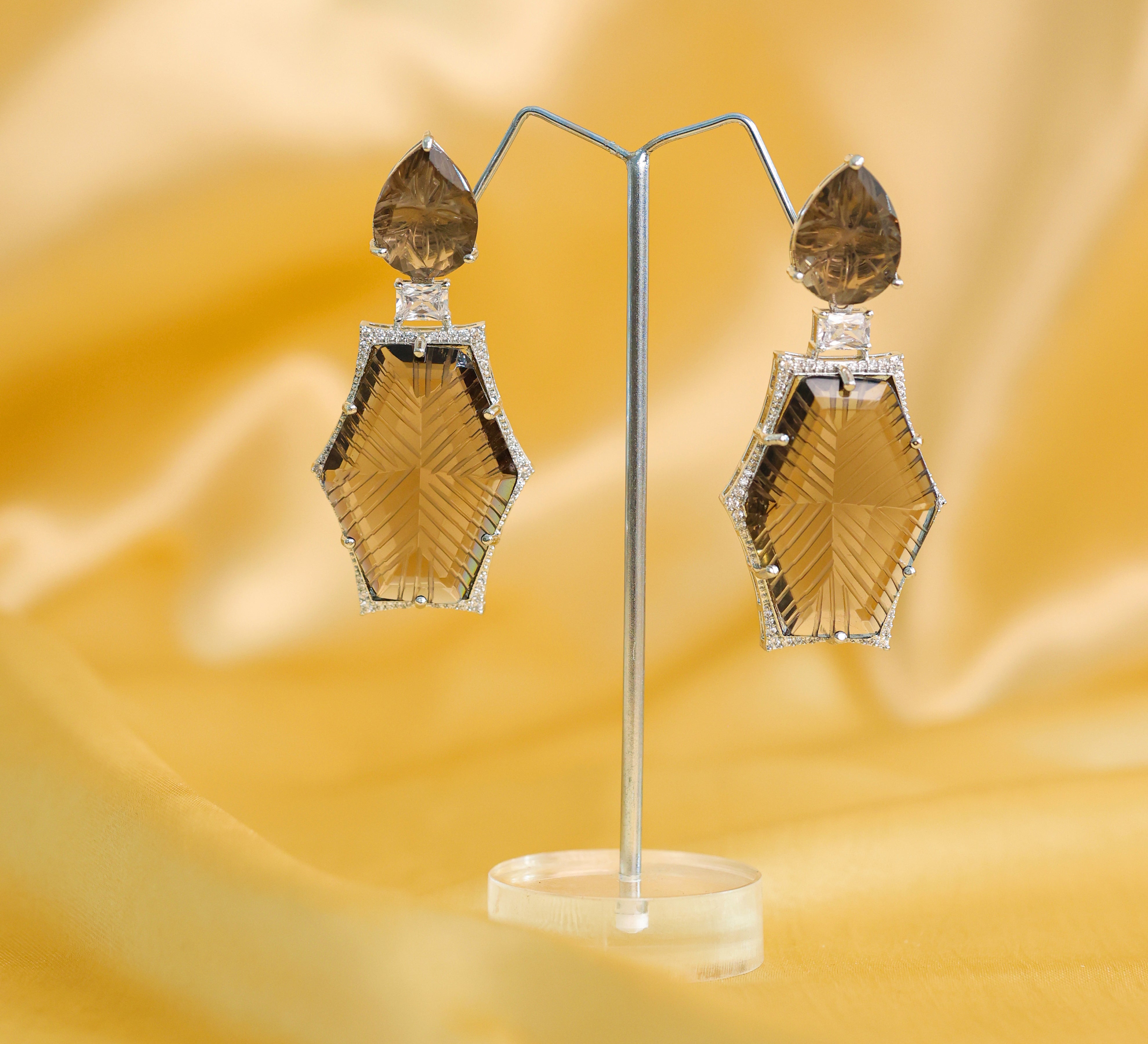 White-Plated Laser-Cut Earrings with Hydro Stones - Adisha Jewels