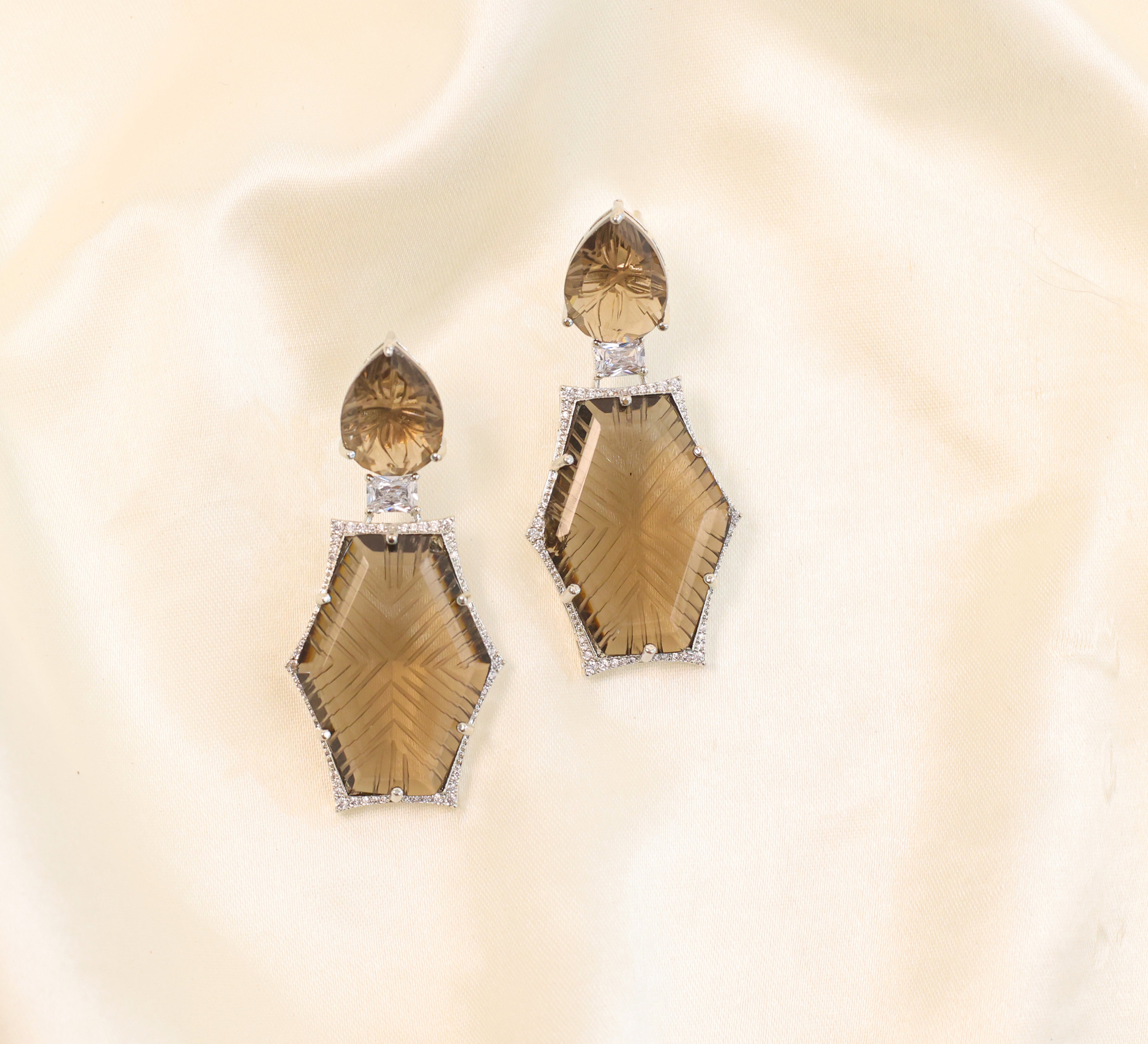 White-Plated Laser-Cut Earrings with Hydro Stones - Adisha Jewels