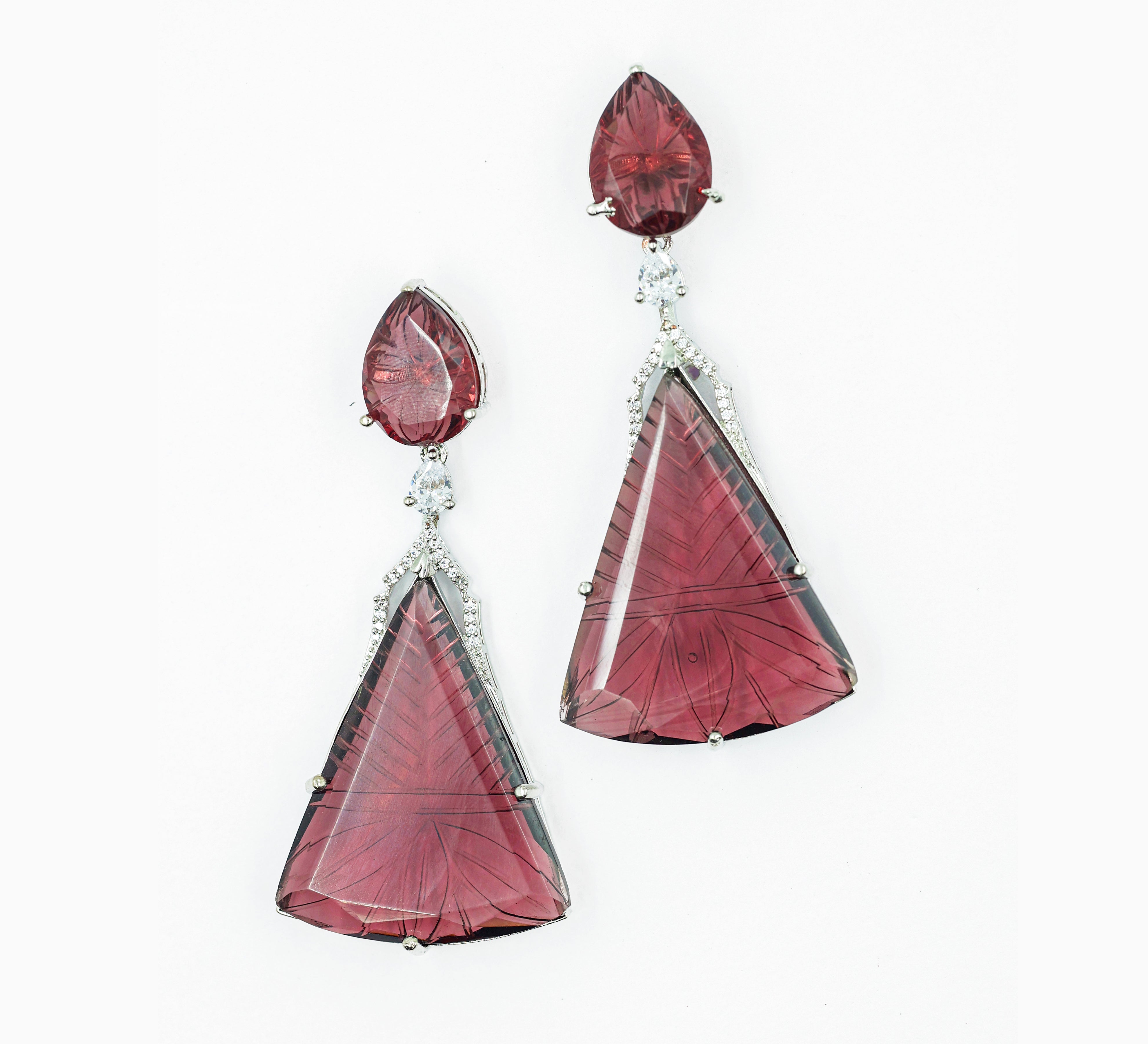 White-Plated Laser-Cut Earrings with Hydro Stones - Adisha Jewels