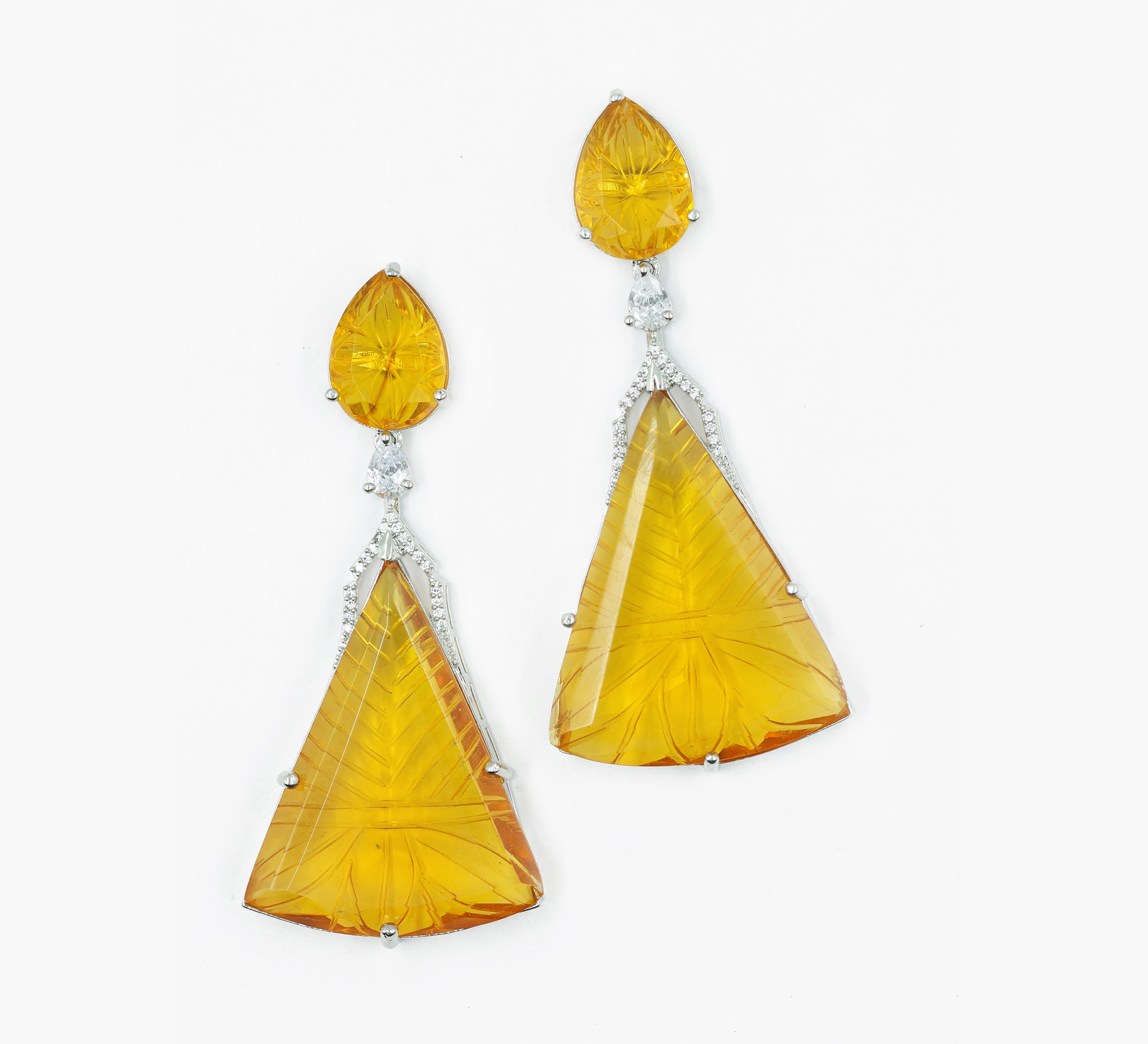 White-Plated Laser-Cut Earrings with Hydro Stones - Adisha Jewels