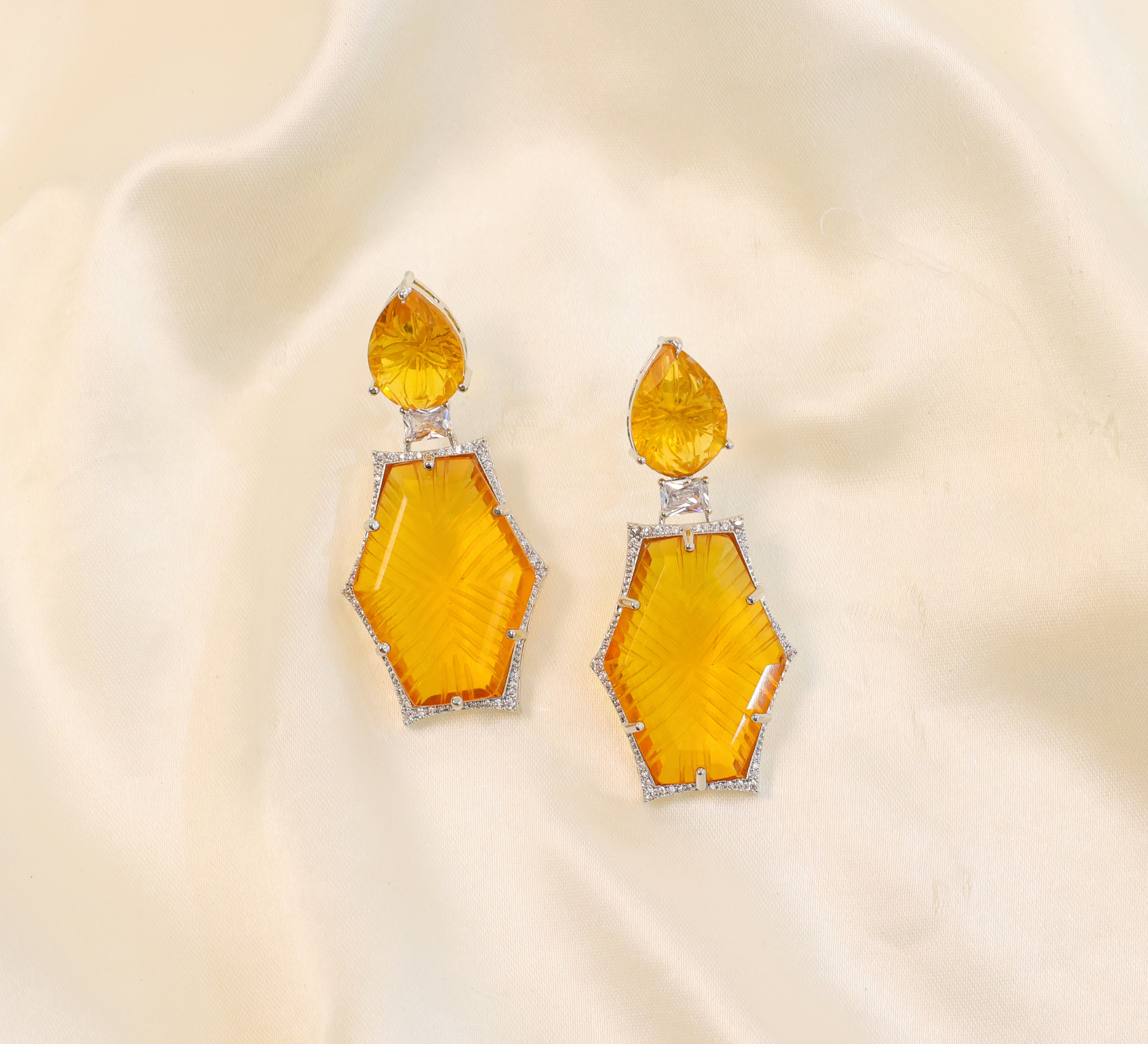 White-Plated Laser-Cut Earrings with Hydro Stones - Adisha Jewels