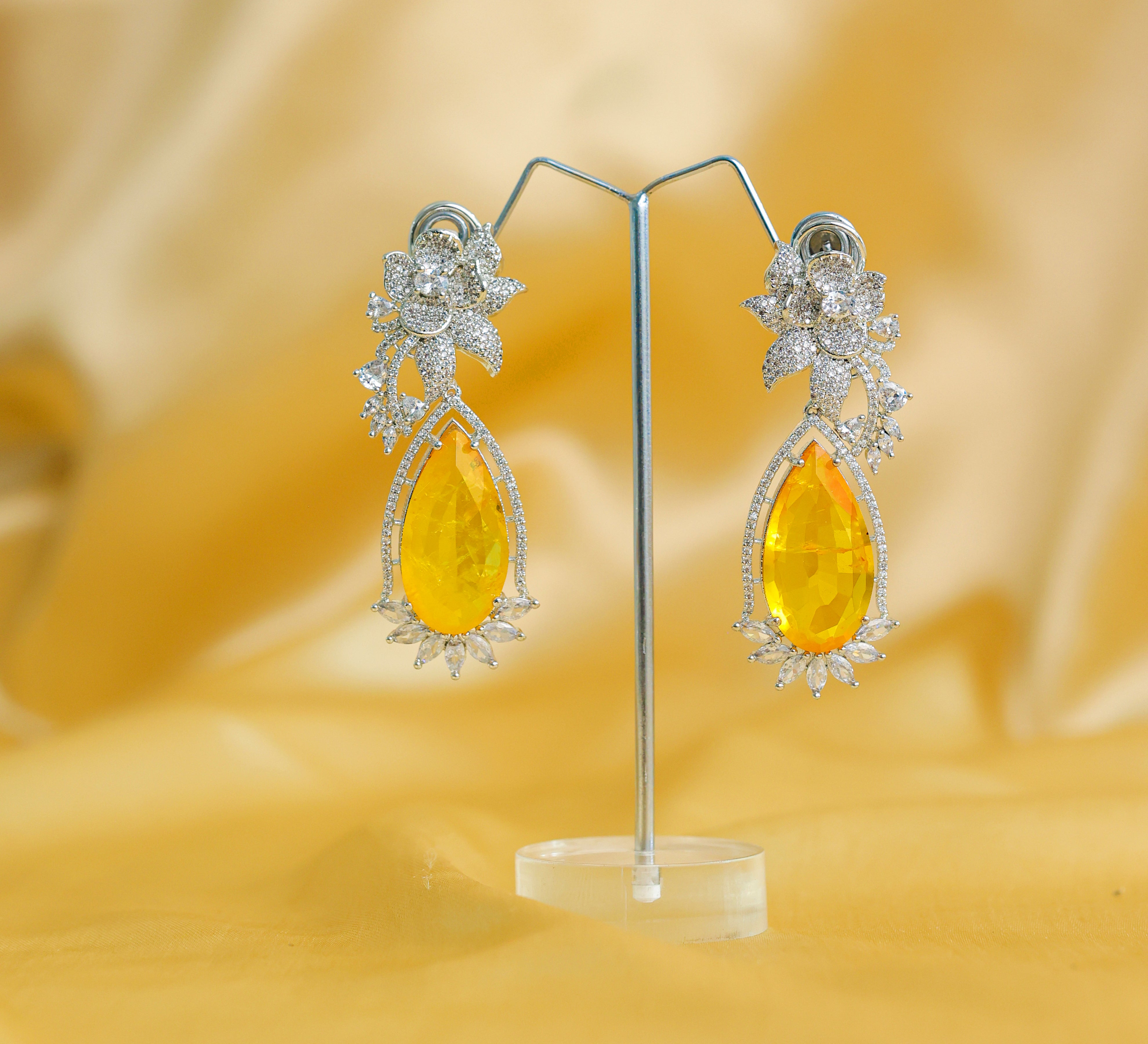 White-Plated Earrings with Doublet Stones - Adisha Jewels