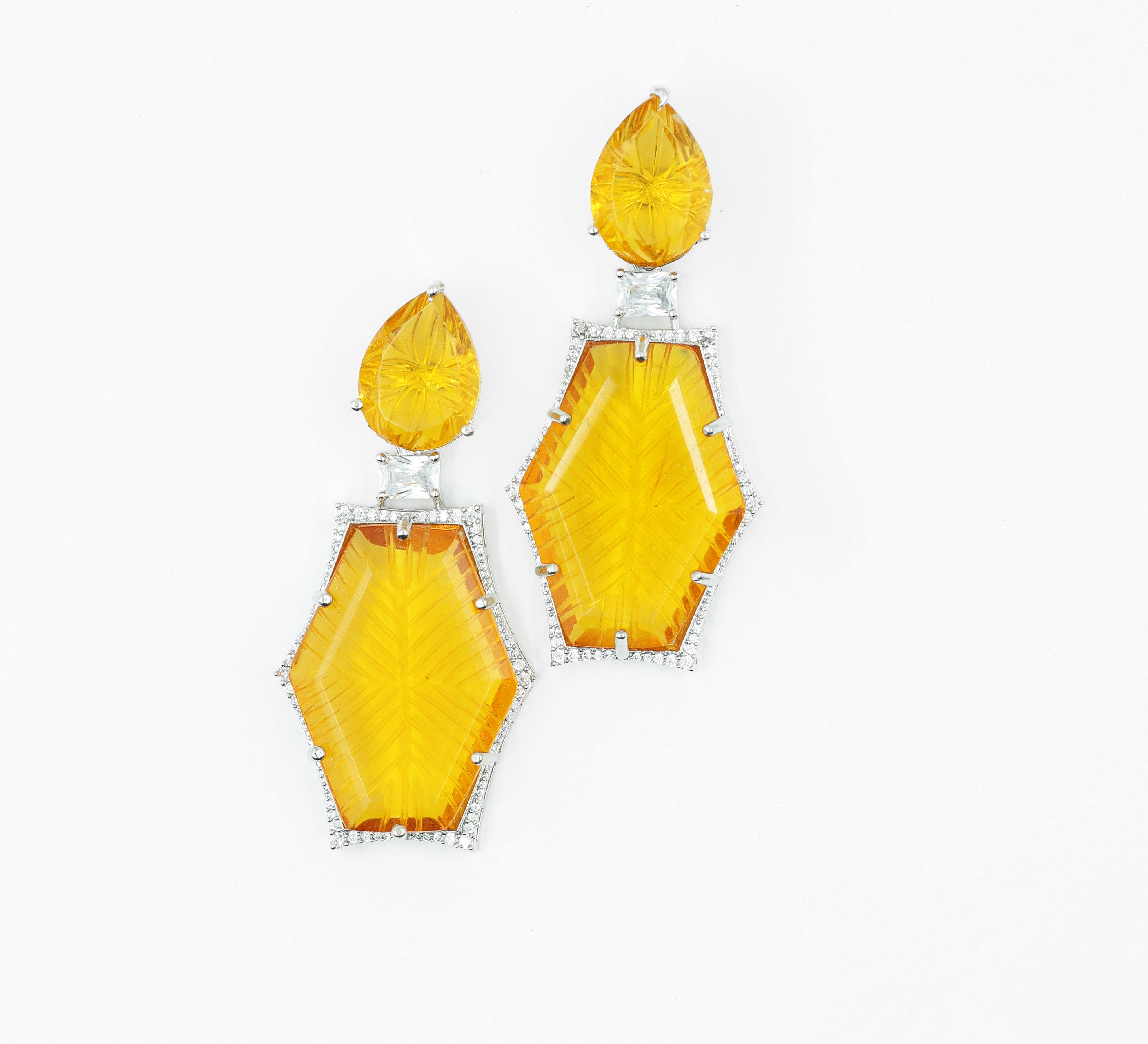 White-Plated Laser-Cut Earrings with Hydro Stones - Adisha Jewels