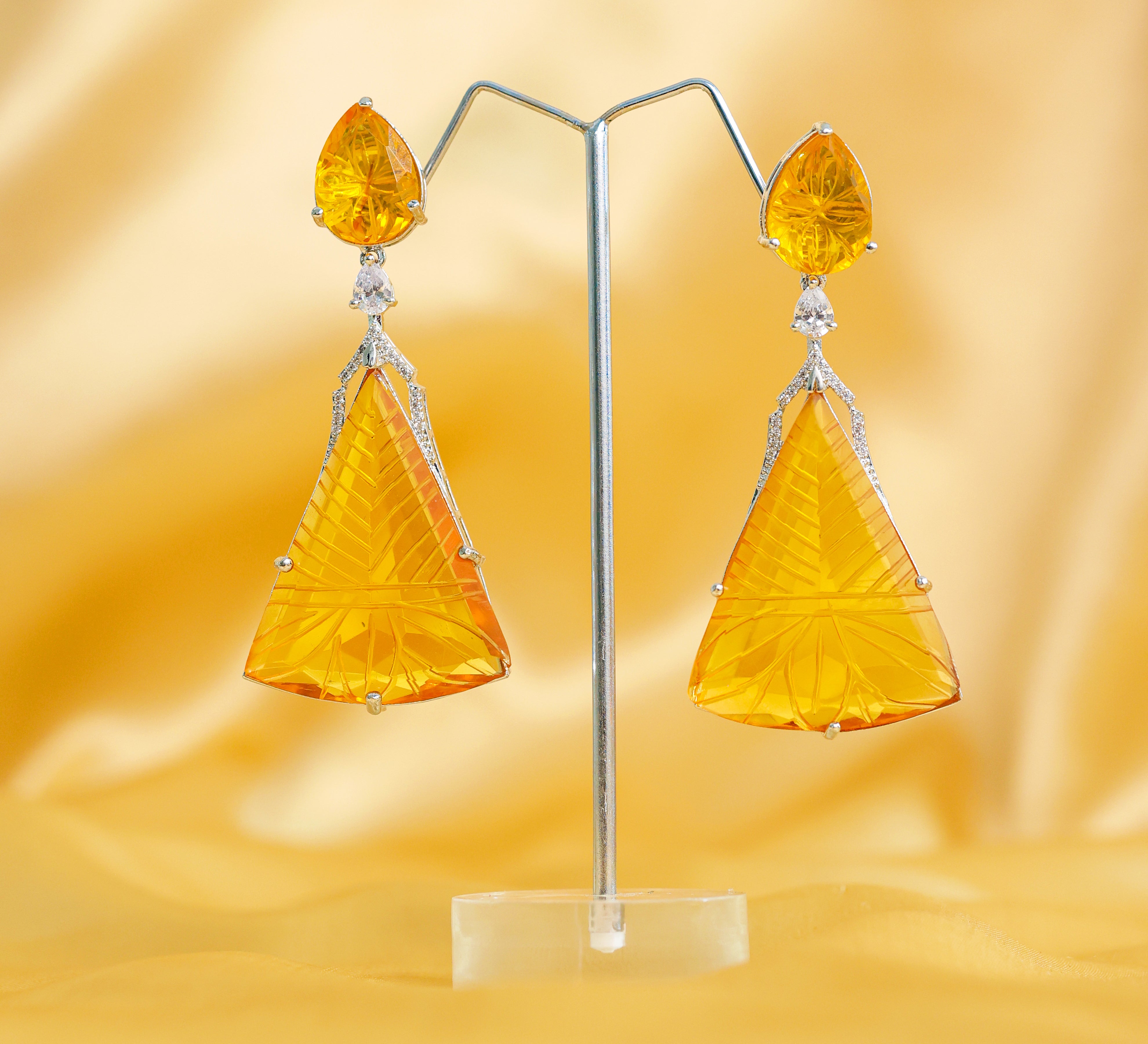 White-Plated Laser-Cut Earrings with Hydro Stones - Adisha Jewels