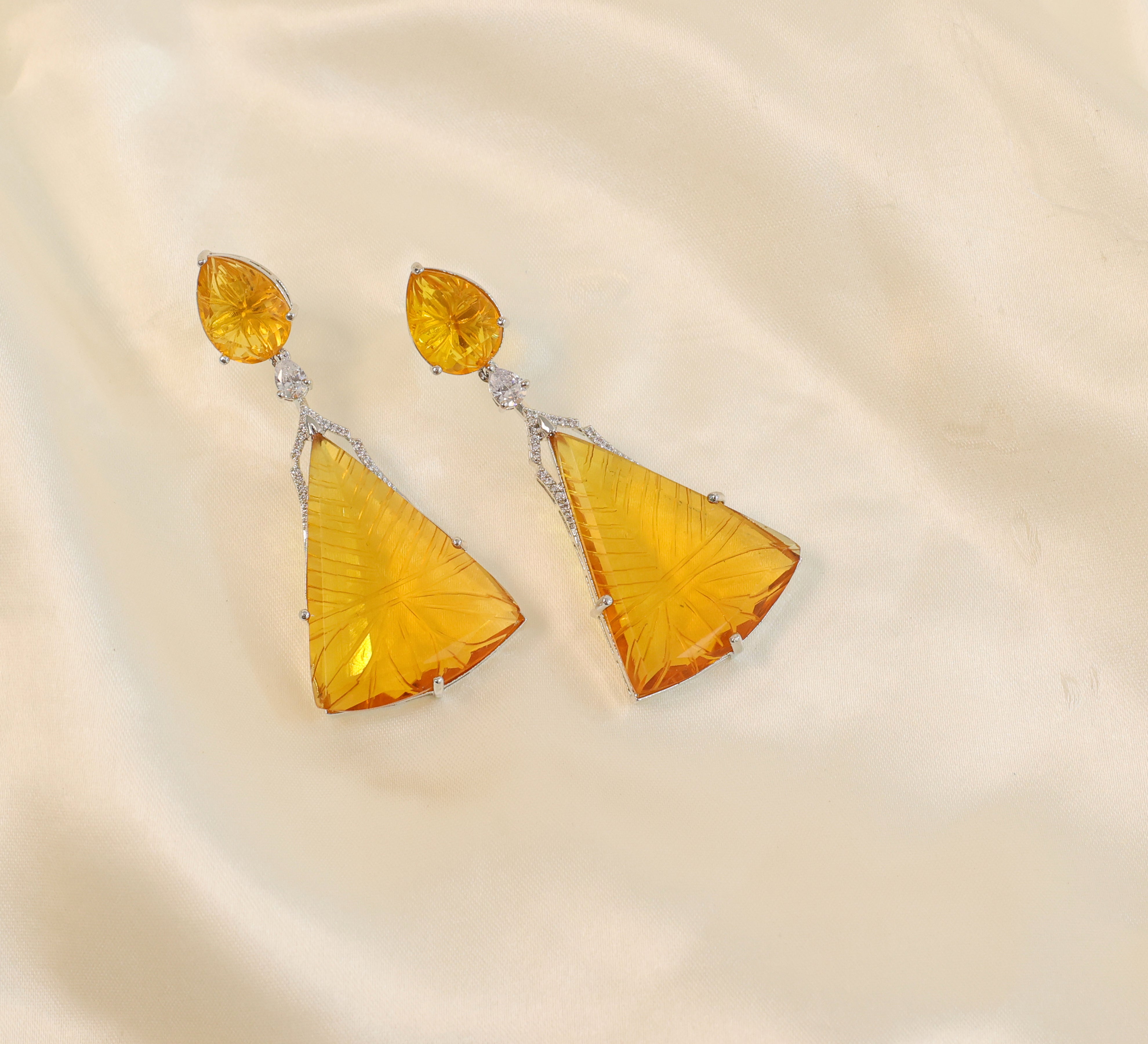 White-Plated Laser-Cut Earrings with Hydro Stones - Adisha Jewels