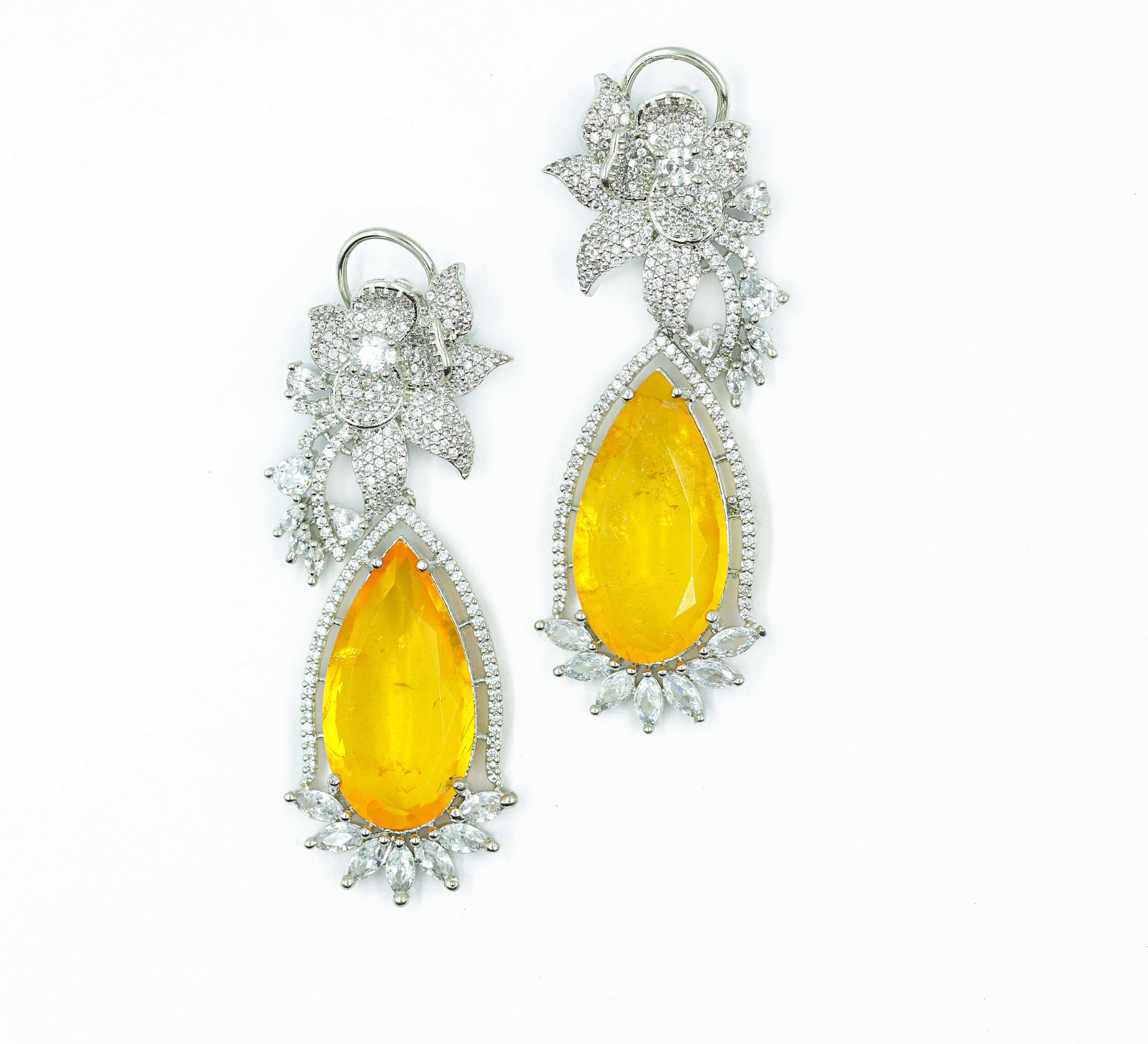 White-Plated Earrings with Doublet Stones - Adisha Jewels