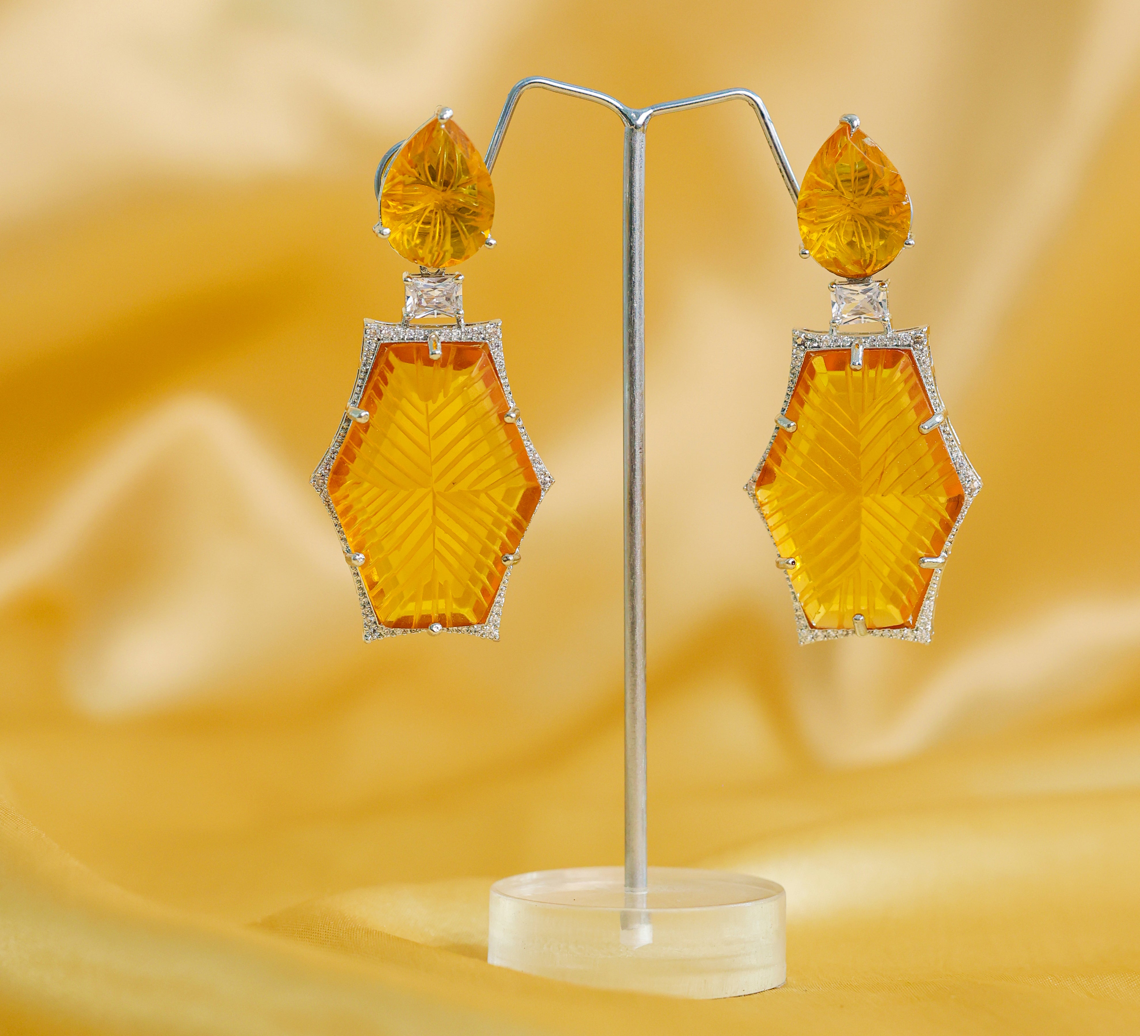 White-Plated Laser-Cut Earrings with Hydro Stones - Adisha Jewels
