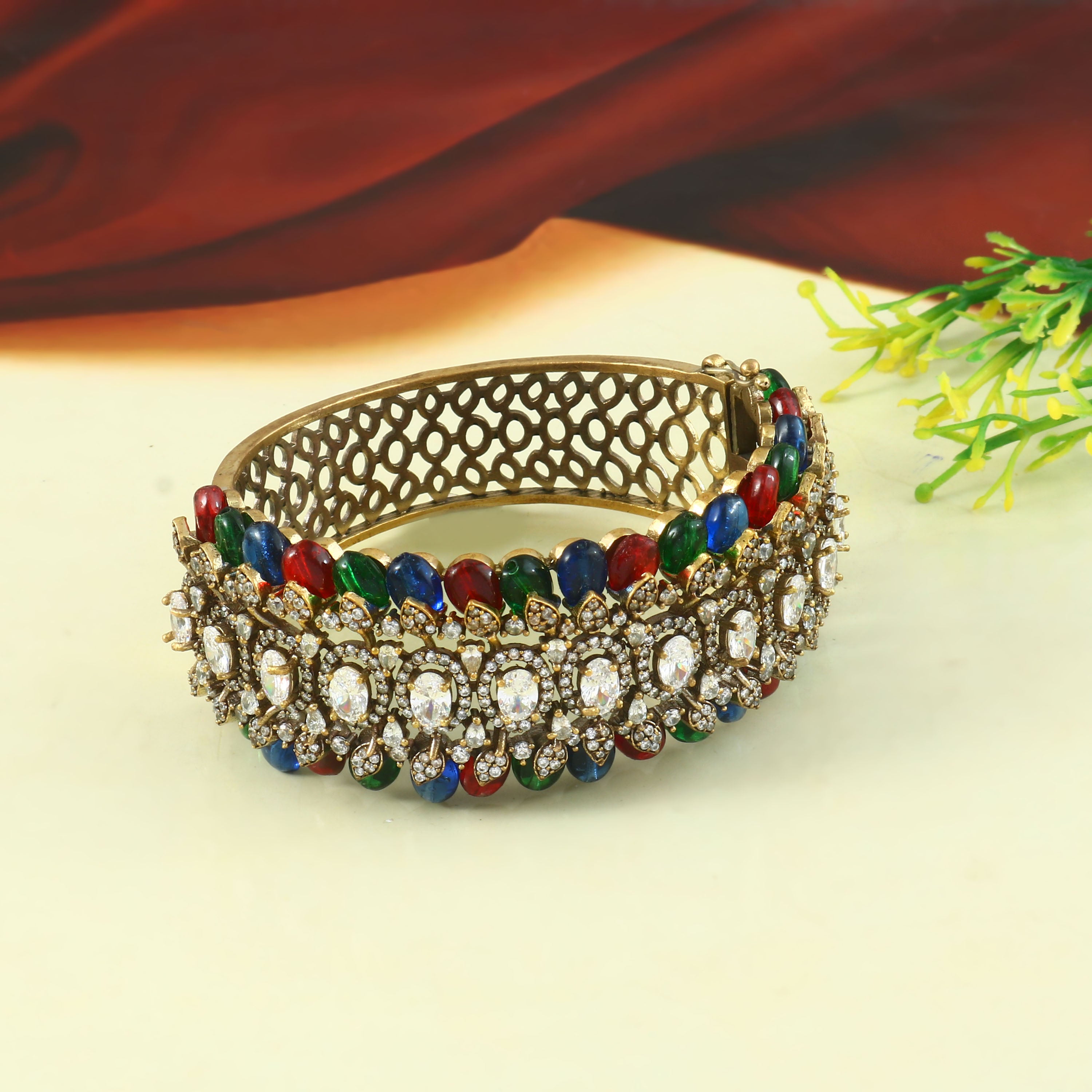 Victorian Finish Zircon Stone Bracelet - Adisha Jewels