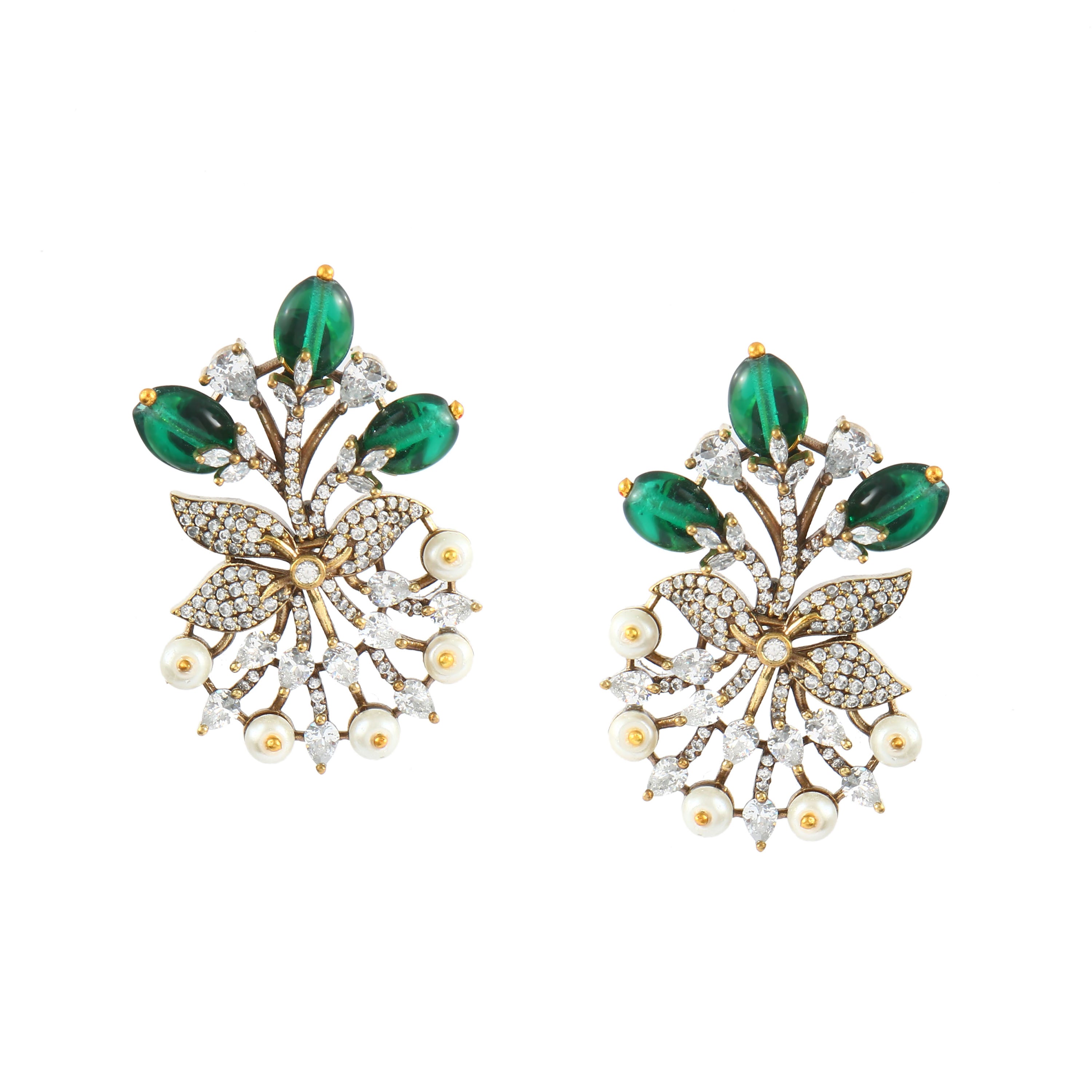 Victorian Elegance: Pearl and Ruby Beads Studded Earrings