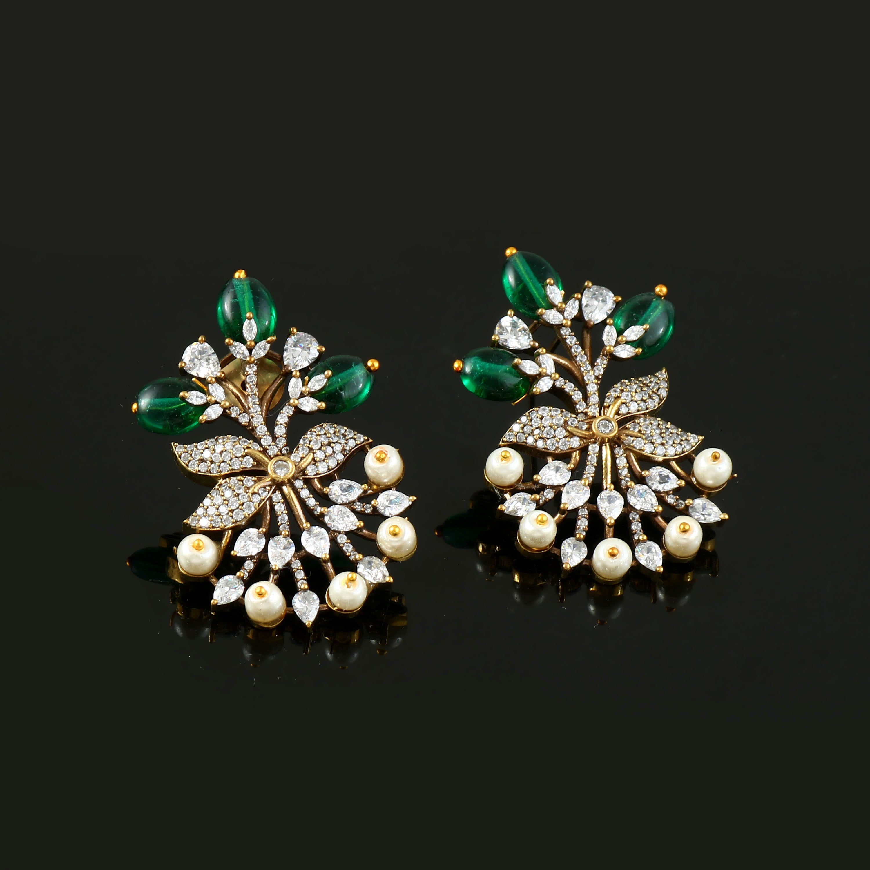 Victorian Elegance: Pearl and Ruby Beads Studded Earrings