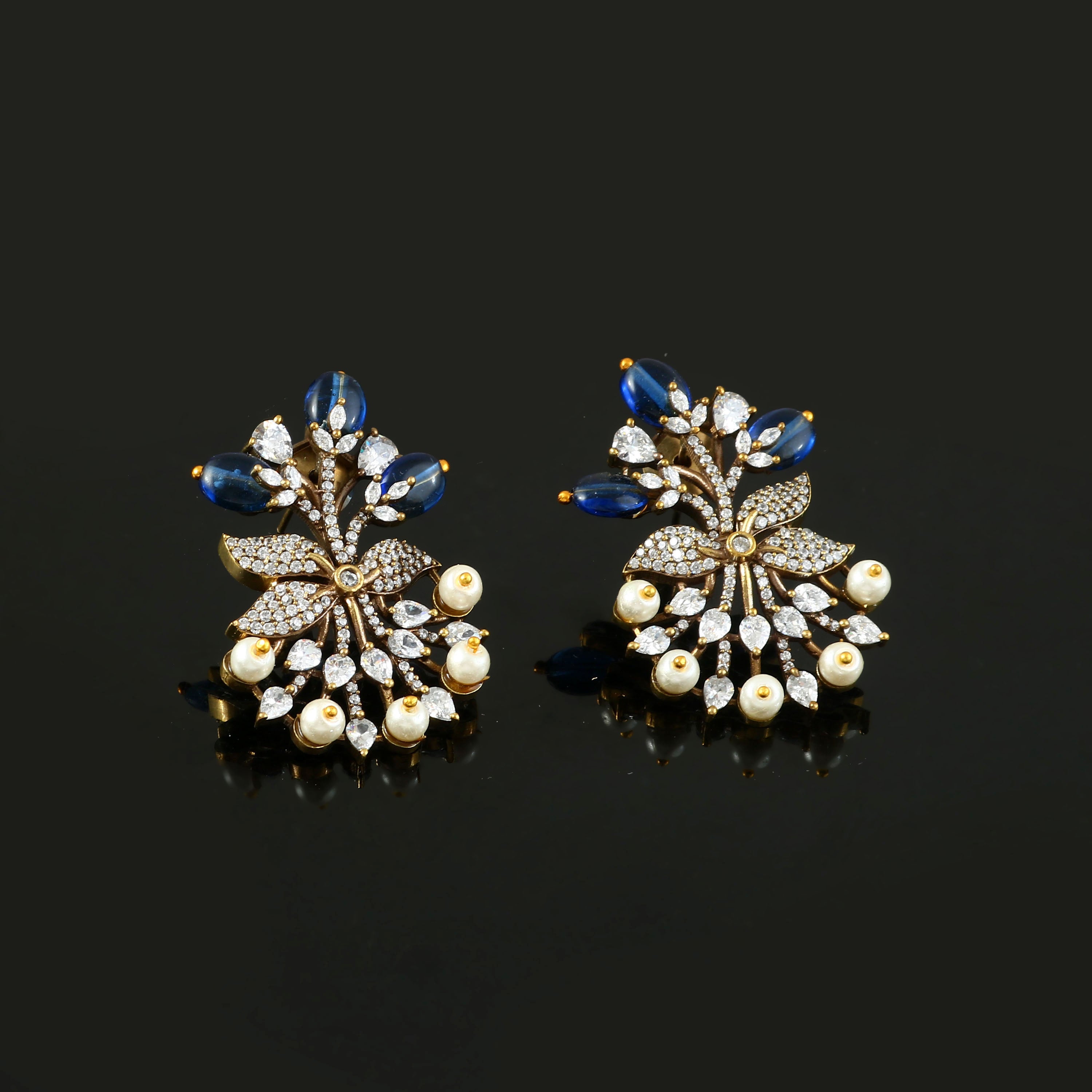 Victorian Elegance: Pearl and Ruby Beads Studded Earrings