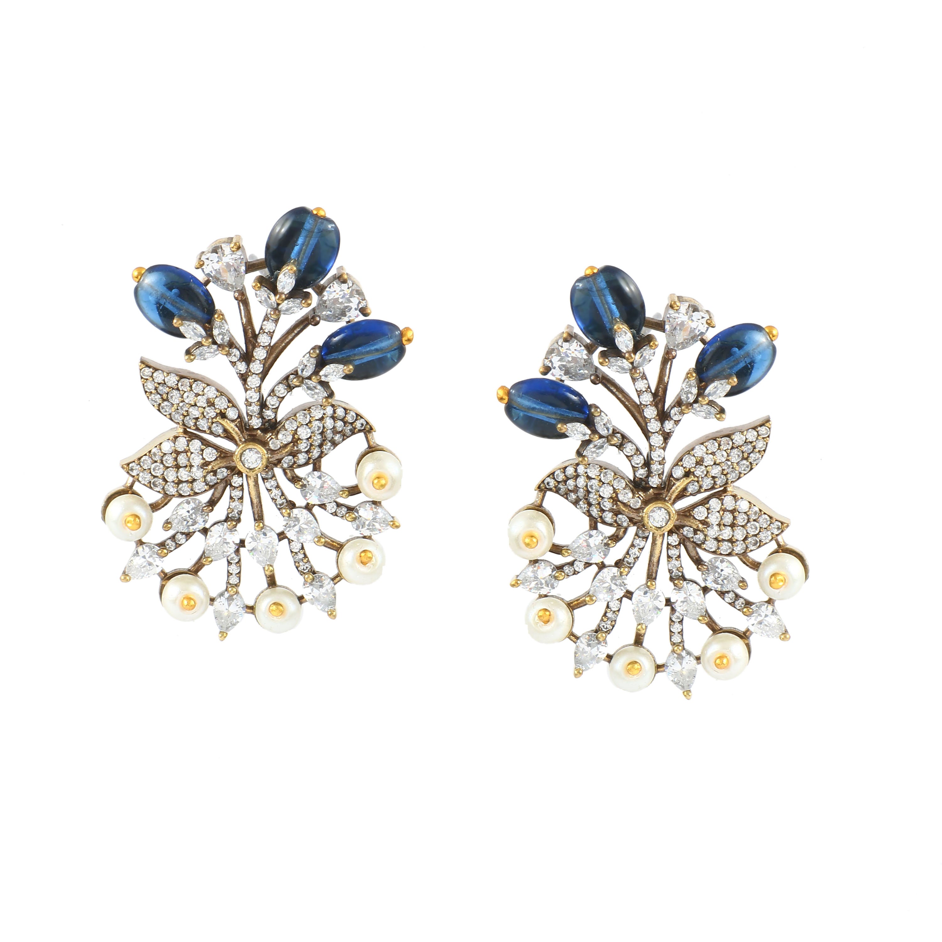 Victorian Elegance: Pearl and Ruby Beads Studded Earrings